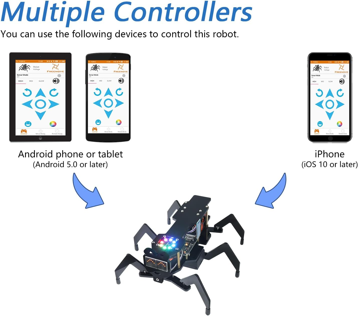 Freenove Robot Ant Kit (Compatible with Arduino IDE), Dot Matrix Expressions, Obstacle Avoidance, Wireless Control App, Ultrasonic Sensor Servo