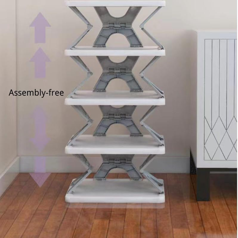 Foldable Vertical Shoe Rack, X-Design Tall Shoes Organiser for Narrow Space, Corner Shelf for Single Dormitory or Small Room (Gray, 5 Tier)