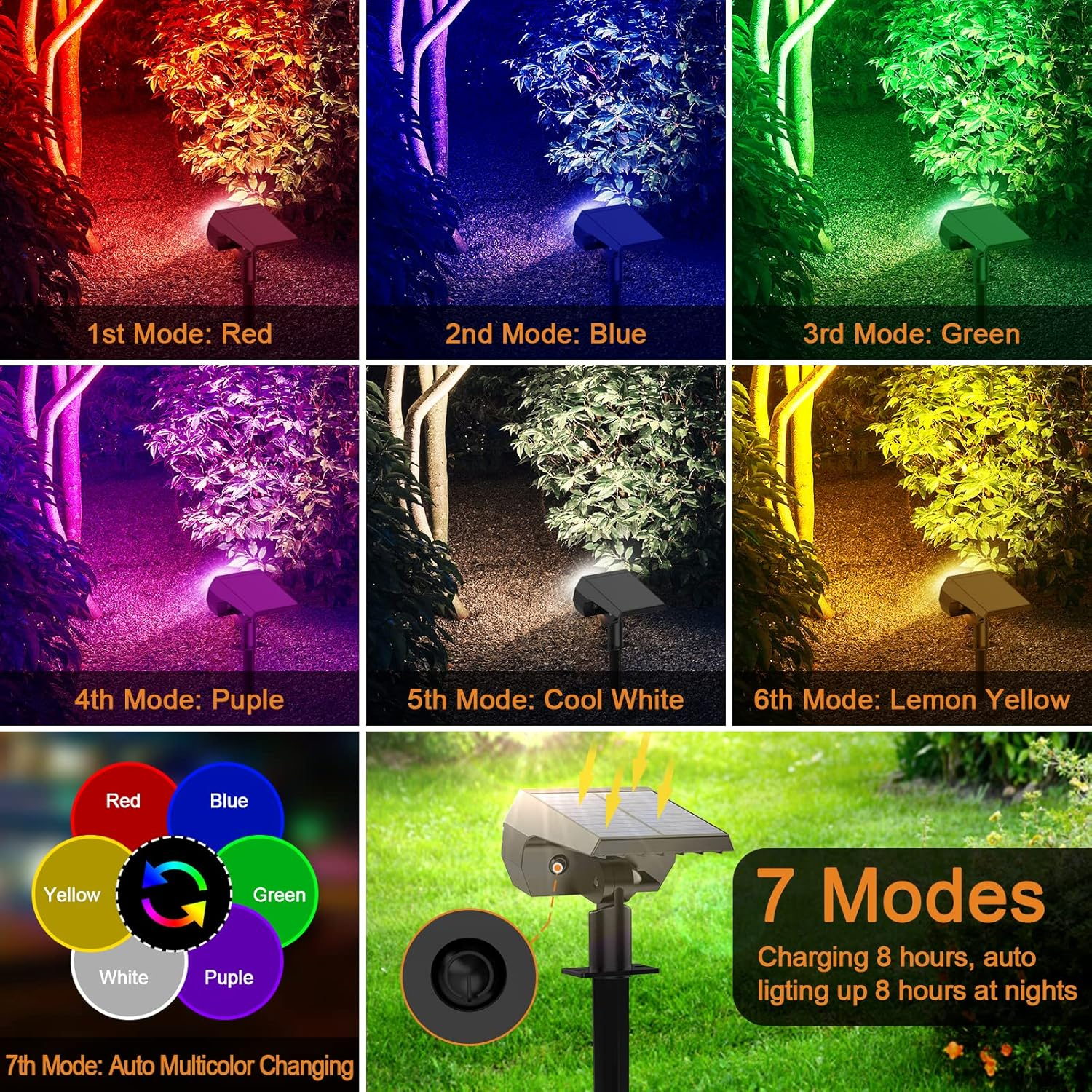 Solar Spot Lights Outdoor Color Changing,[7 Modes/4 Pack] Christmas IP65 Waterproof Landscape Spotlights, Dusk to Dawn Solar Powered Security Light for Patio Gate Walkway Pool Garden Yard Driveway image number 1