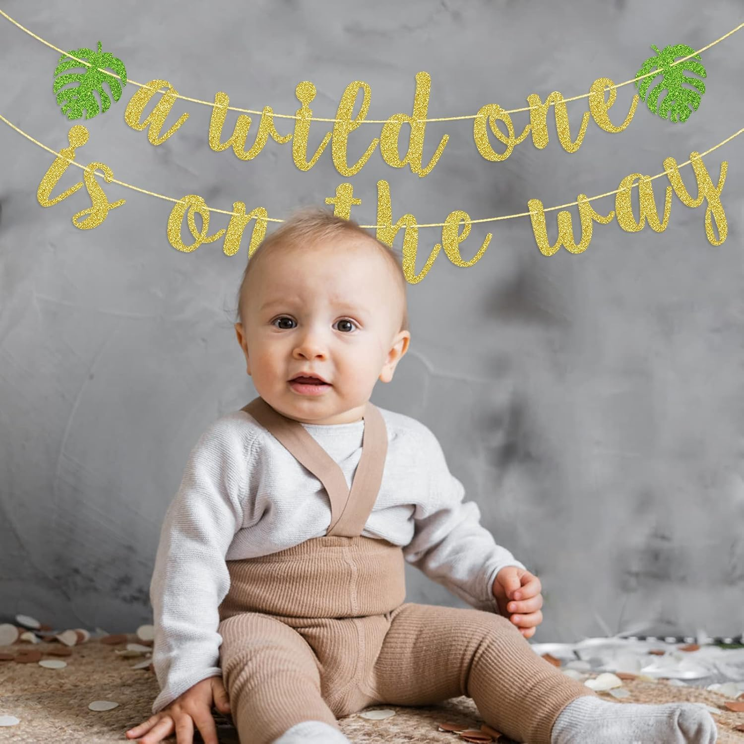 Confetti! Jungle Safari Theme Baby Shower Decor Banner - DIY a Wild One Is on the Way Welcome Sign for Baby Shower and Birthday Party, Versatile Hanging Decor for Indoor and Outdoor Celebrations image number 4