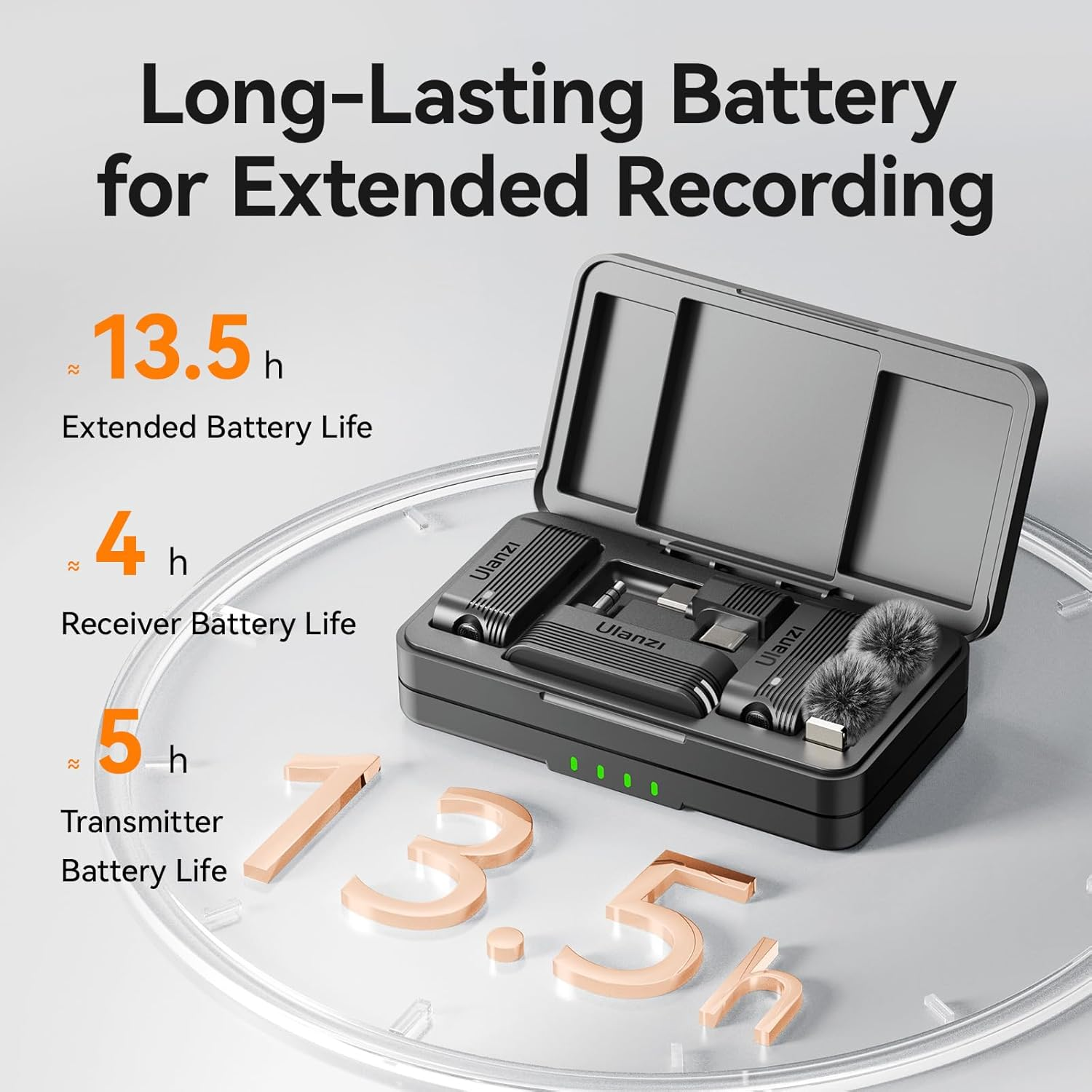 ULANZI A100 Wireless Lavalier Microphone, 360&deg; Pickup Intelligent Noise Canceling Module Compact Lightweight, up to 13.5 Hours Recording Time, Compatible with Android Ios Camera