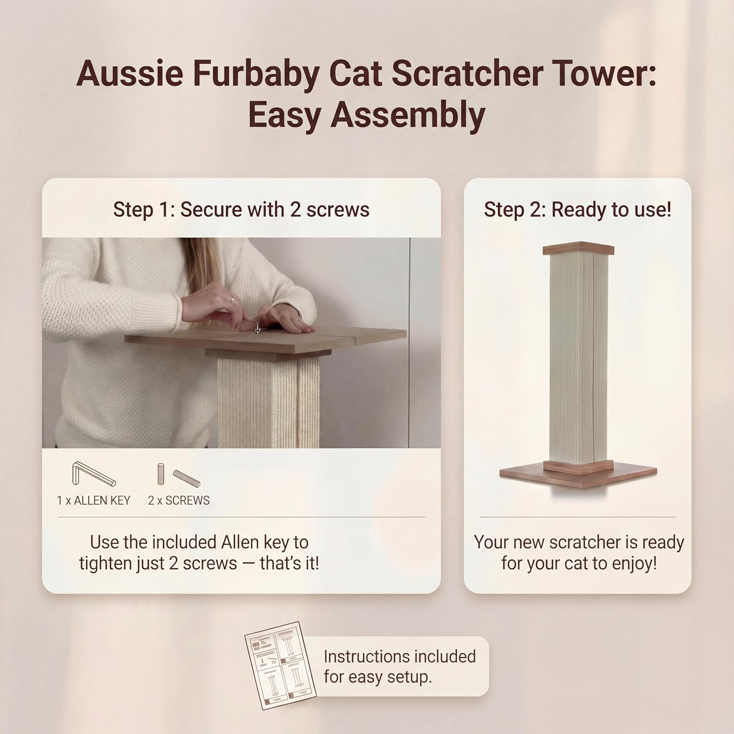 Tall Cat Tower 81Cm &ndash; Stable Sisal Cat Scratching Post, Vertical Scratch Pole for Indoor Pets, Suits Large Breeds, Easy Assembly image number 2