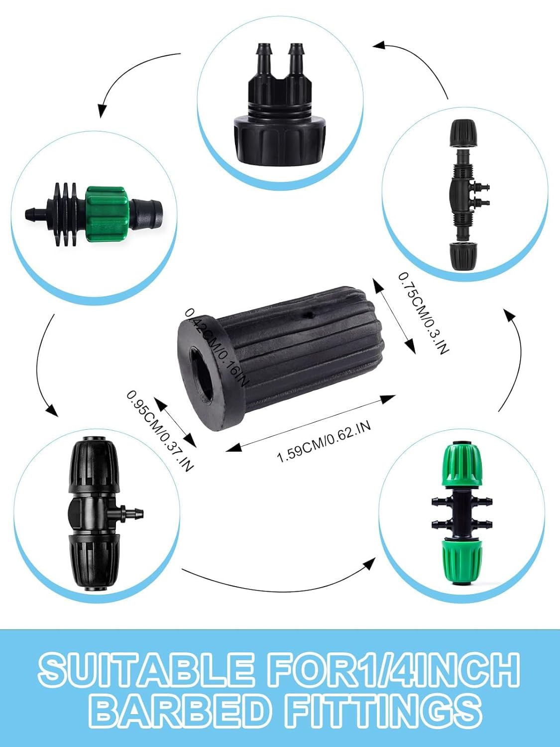Kalolary 10PCS Barbed Tee 1/2 Inch to 1/4 Inch Irrigation Tube Anti-Drop Premiun Quality Fitting (Fits 13Mm ID/ 4Mm ID), 16Mm PE Pipe Lock Female Connector to 47 Pipe Variable Diameter Six-Way Adapter image number 3
