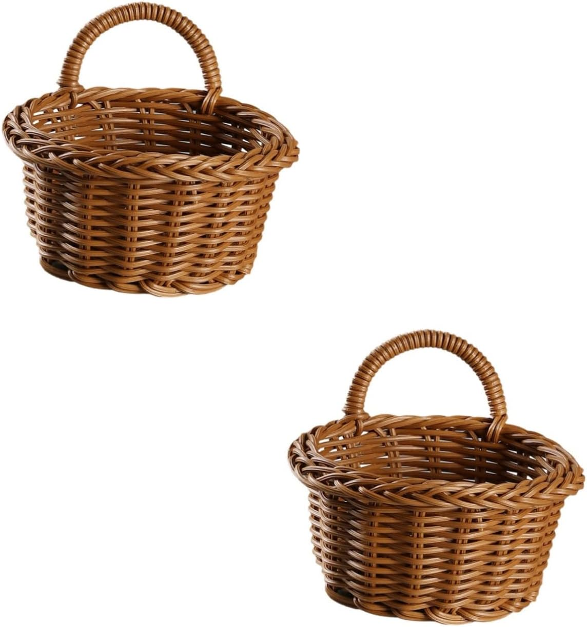 Anneome 2Pcs Decorative Imitation Rattan Wall Hanging Basket Multi-Function Woven Storage Baskets for Kitchen Organizers Sundries Creative Wall Decor Baskets for Onion Ginger Garlic