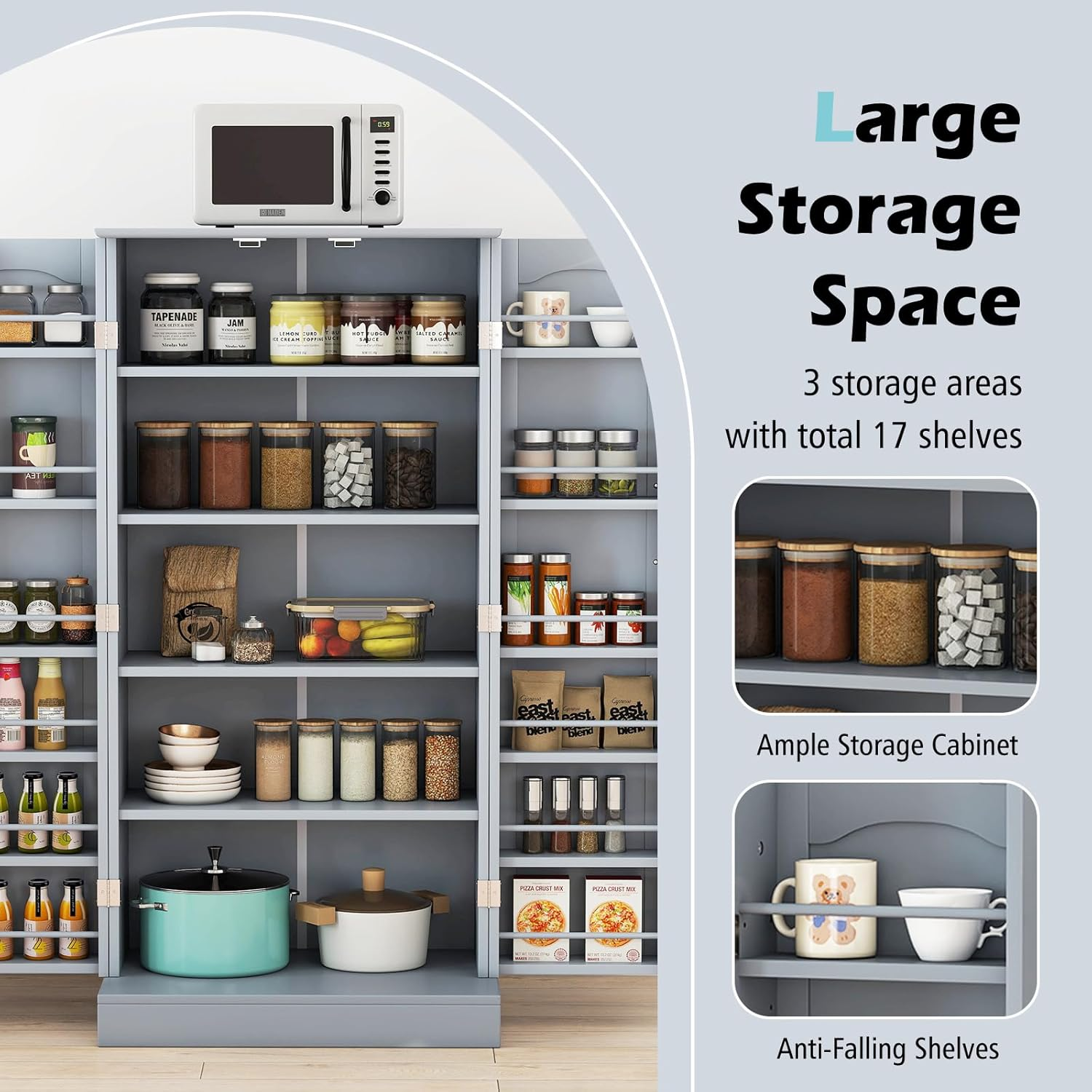 Giantex 120Cm Kitchen Storage Cabinet, Freestanding Buffet Cupboards Sideboard with 2 Doors & Anti-Tipping Devices, Modern Pantry Storage Cabinet for Kitchen, Living Room, Dining Room (Grey) - White image number 2