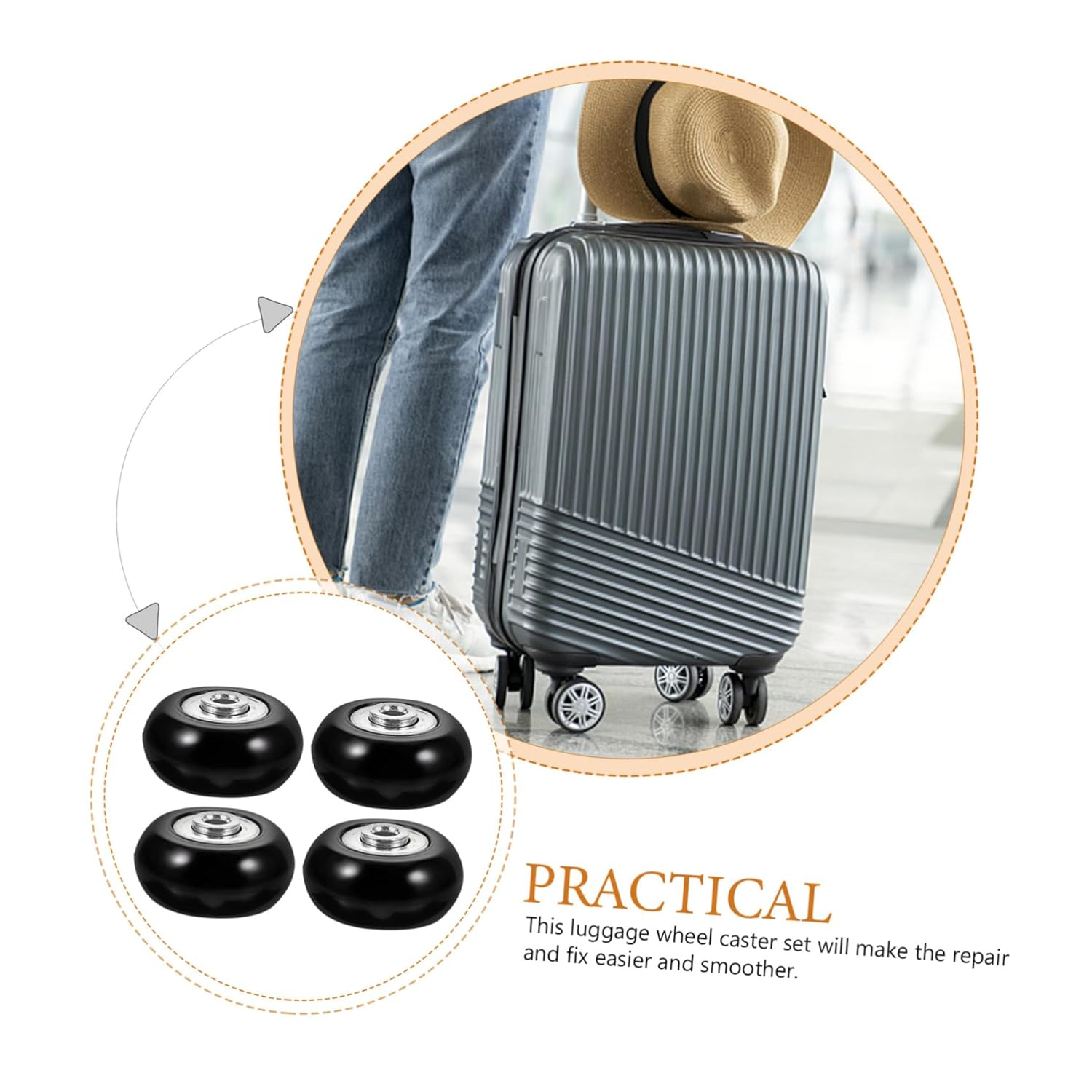 JECOMPRIS Mute Suitcase Wheels Luggage Caster Wheels Rubber Swivel for Suitcase Repair Kits Luggage Trolley image number 6