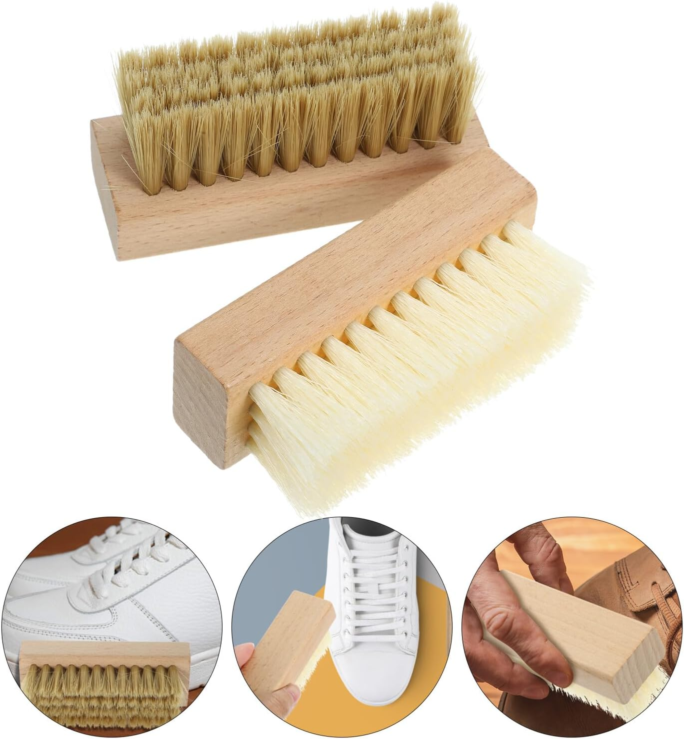 Healvian Cleaning Brush Scrub Brush 2Pcs Wood Handle Soft and Hard Bristles for Clothes Shoes Bathtub Daily Household Use image number 5