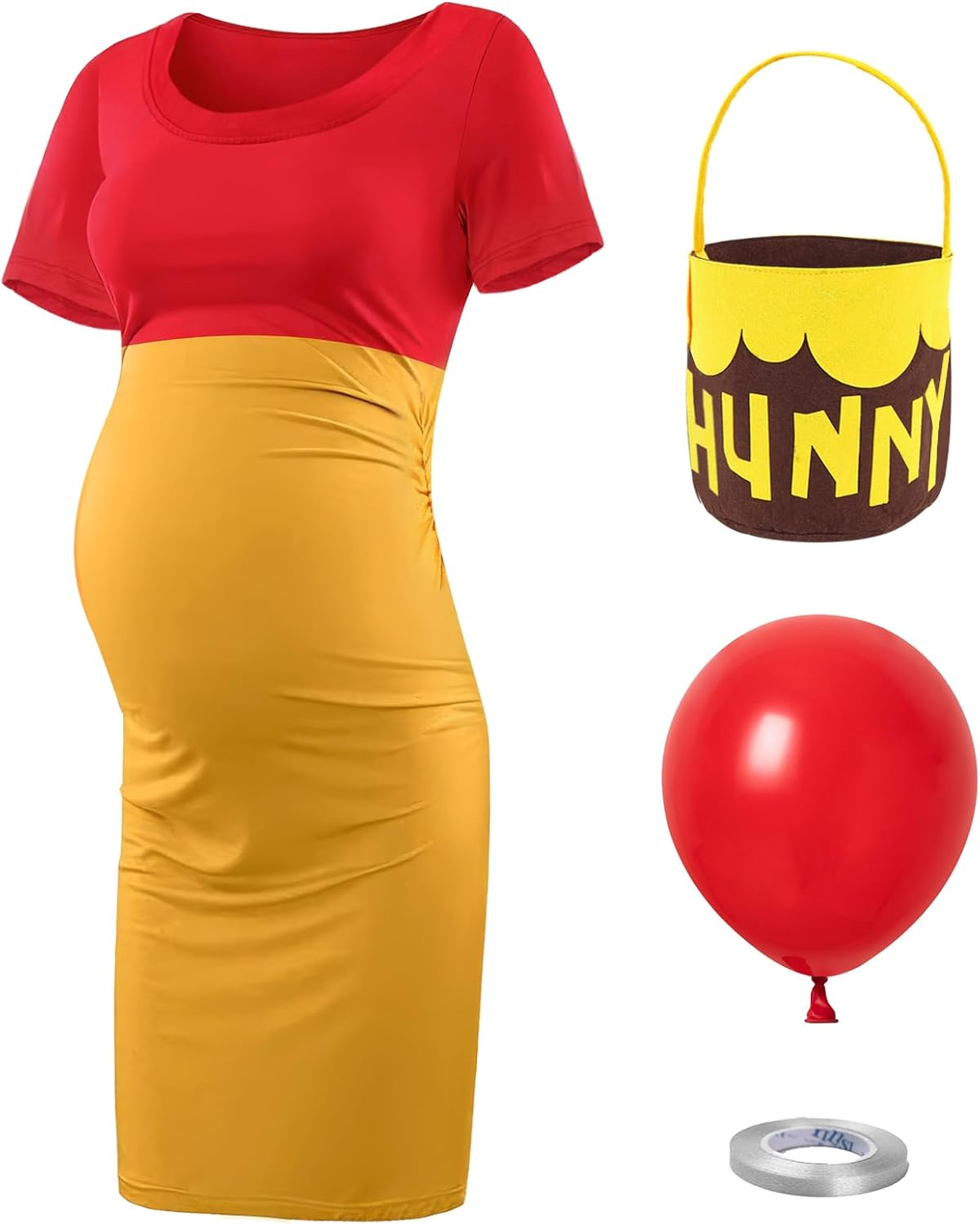 Maternity Dress Maternity Shirt Short Sleeve Pregnancy Dress with Tote Bag Red Balloon Halloween Cosplay