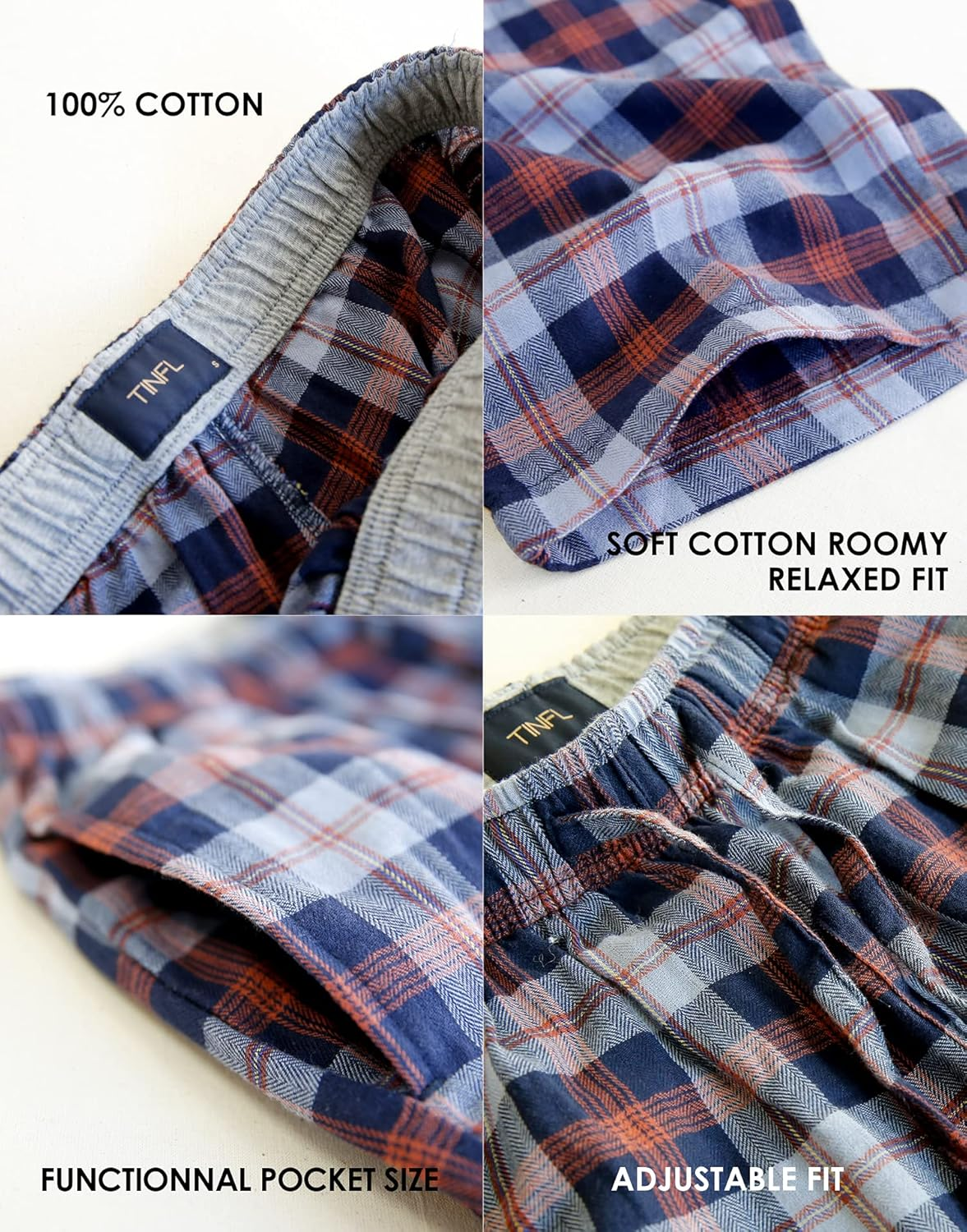 Kids Boys Woven Plaid Check Cotton Soft Lightweight Long Shorts Drawstring Pants with Pocket image number 2