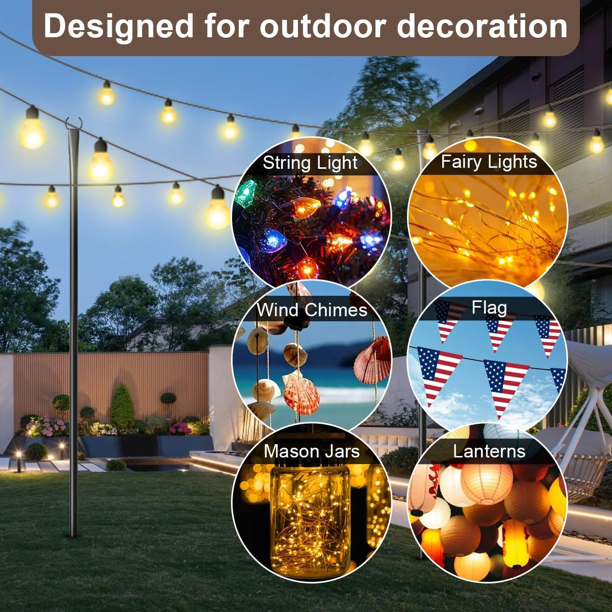Mulivid 6 Pack String Light Poles for Outdoor,Metal Light Hanging Pole outside with Fork,Light Stand for Patio, Pergola, Garden, Backyard, Yard, Camping Party image number 3