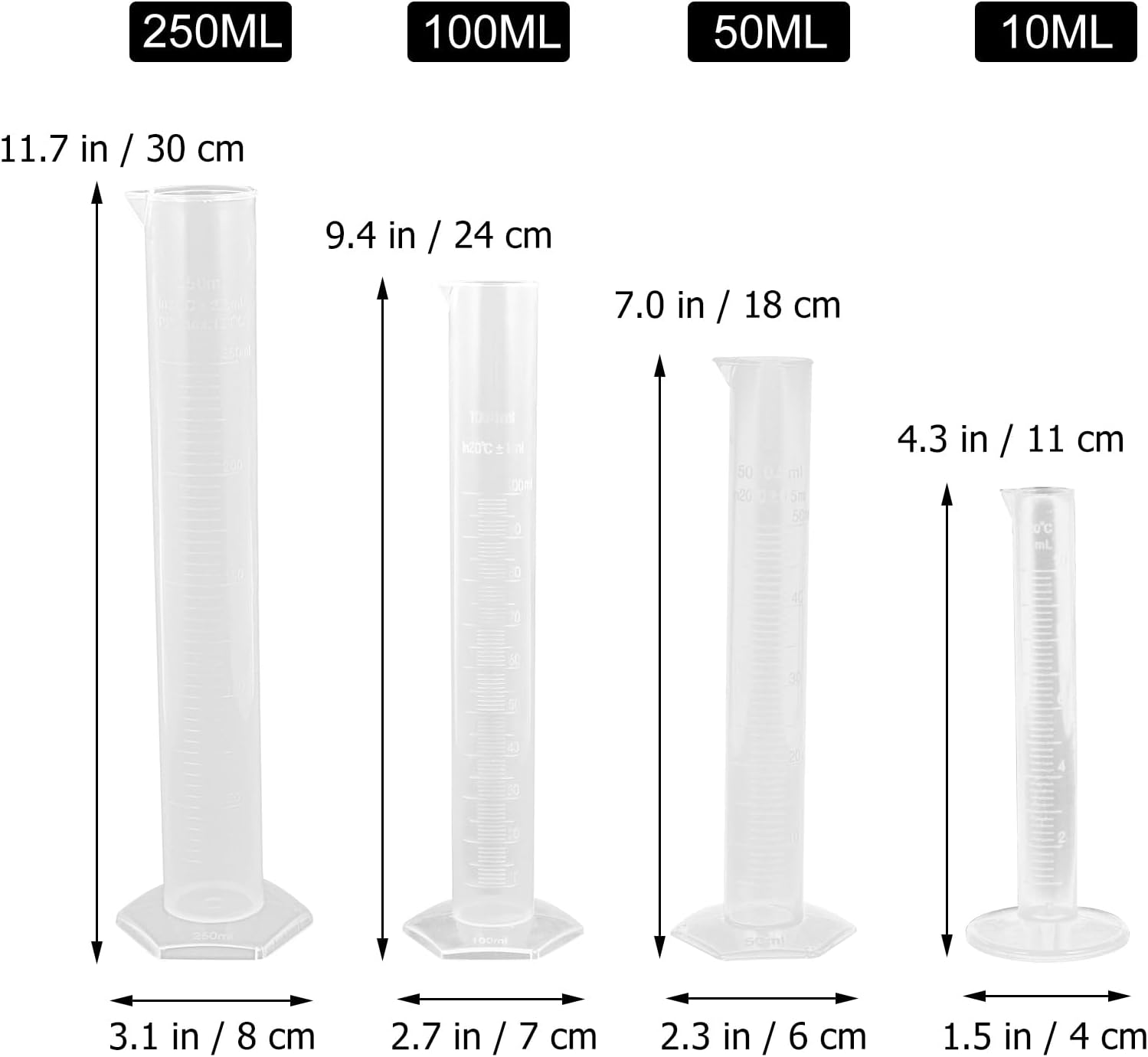 Baluue 4Pcs Plastic Measuring Cylinder Chemical Measuring Tube Clear Volumetric Cylinder Graduated Measuring Cylinder Glass Measuring Cup Transparent Test Tube Beaker with Scale Tool image number 1