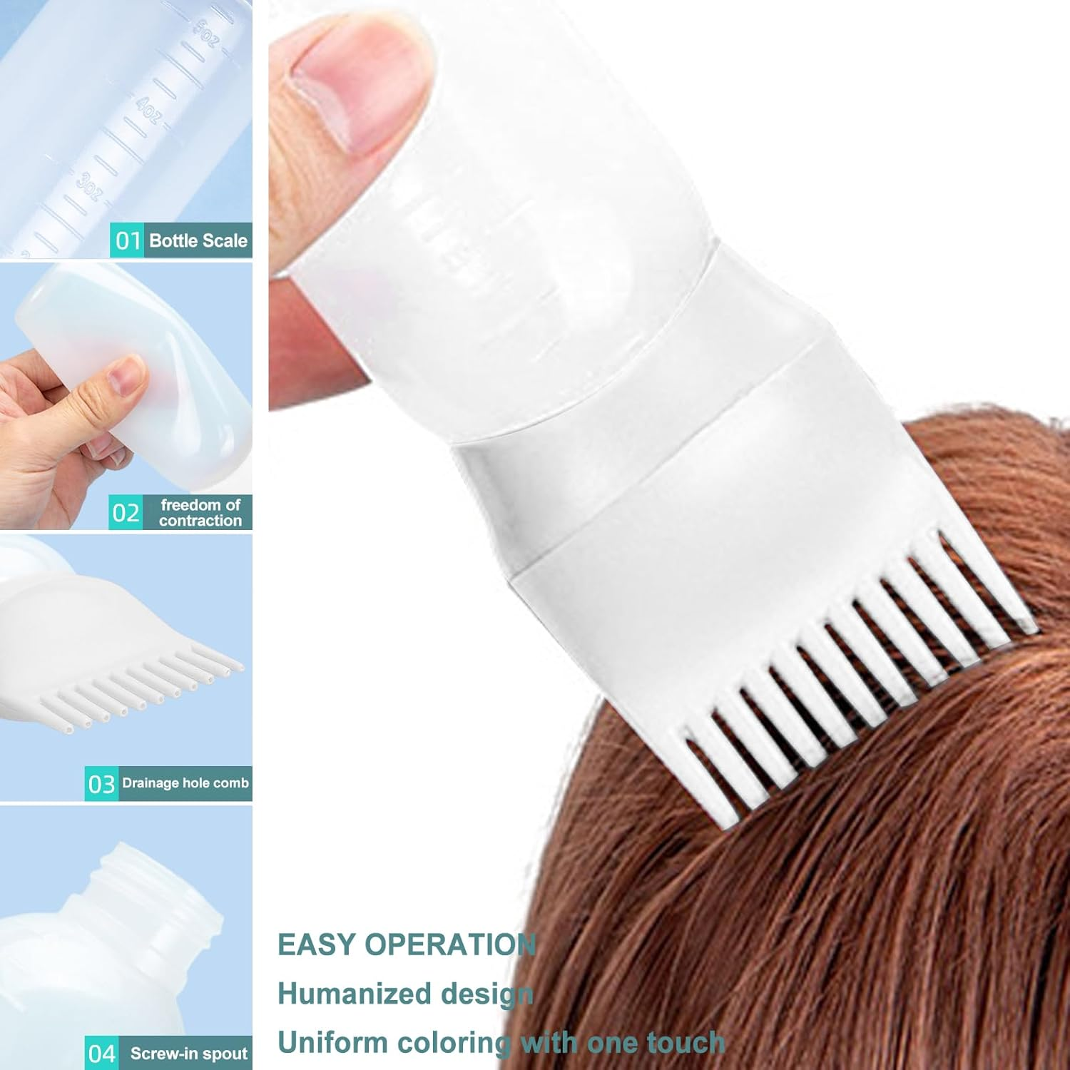 Dancepandas Hair Oil Applicator, 4 Pieces Applicator Bottle Hair Smear Bottle Hair Application Bottle Hair for Hair Colouring, Hair Masks, Hair Care Oils