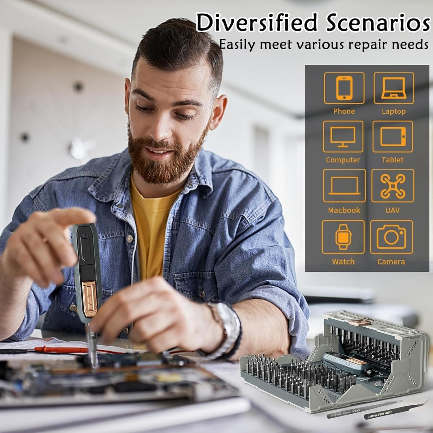 Electric Screwdrivers Set, 180 in 1 Cordless Screwdrivers with 163 Magnetic Precision Bits, Rechargeable Power Repair Tool Kit for Phone Laptop Camera Watch Computer image number 3