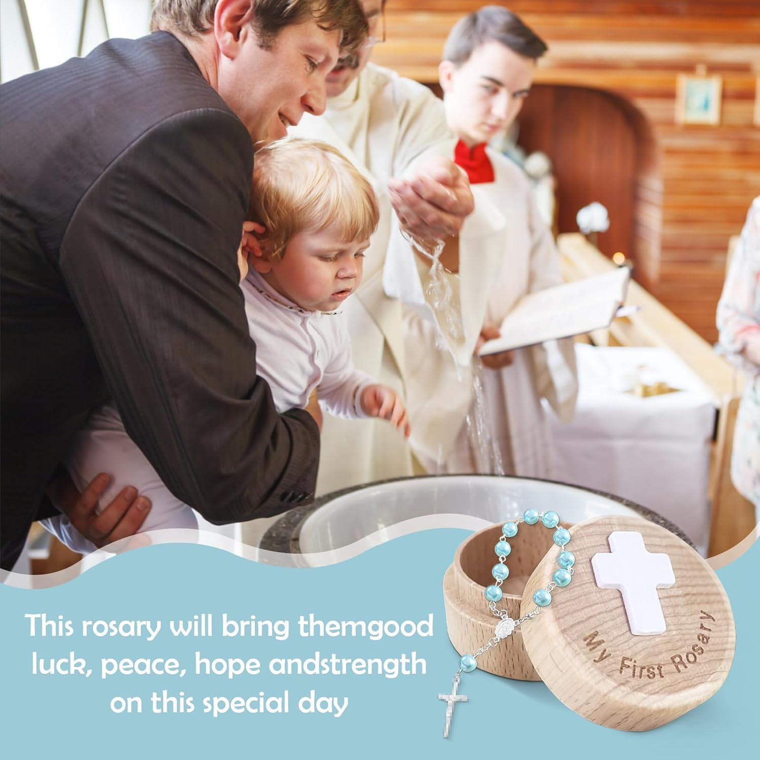 My First Rosary, Baby Rosary Baptism Keepsake Box, Baby Rosary Catholic Baptism Gifts for Boys, Rosary for Baby Birthday Baby Shower - Pink image number 4