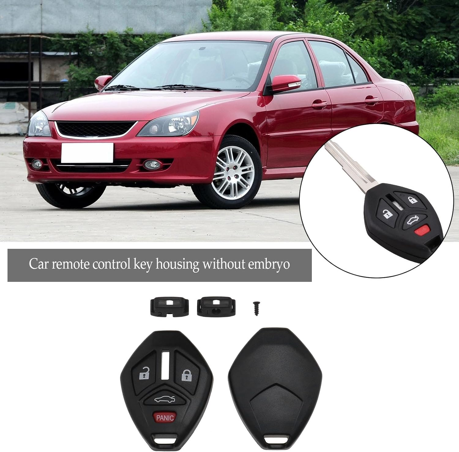 Emagtech 2Pcs Car Remote Control Key Shell without Embryo Replacement Key Shell 3+1 Button Red Horn Button Compatible with Mitsubishi Lancer Outlander image number 3