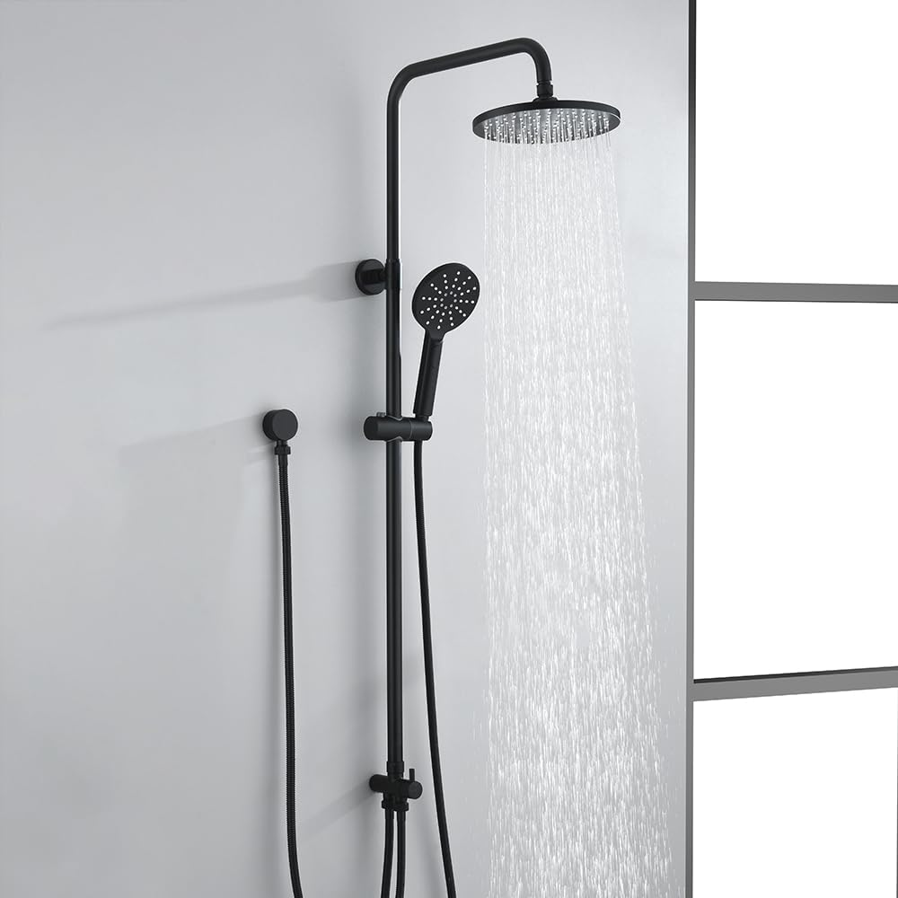 Decaura WELS Twin Hose Shower System 9" Rain Shower Head Set Sliding Rail 3-Mode Handheld Shower Head 2 in 1 Set (Round Head Chrome)