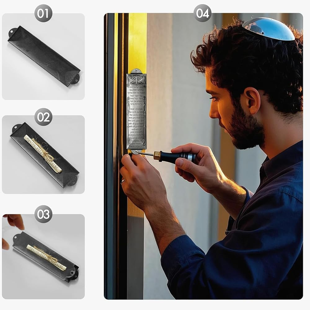 Durable Set of 3 Metal Mezuzah Cases with Scrolls,Jewish Door Blessing with English & Hebrew Scripture,Perfect for Housewarming and Jewish Home Decoration (Sliver) image number 5