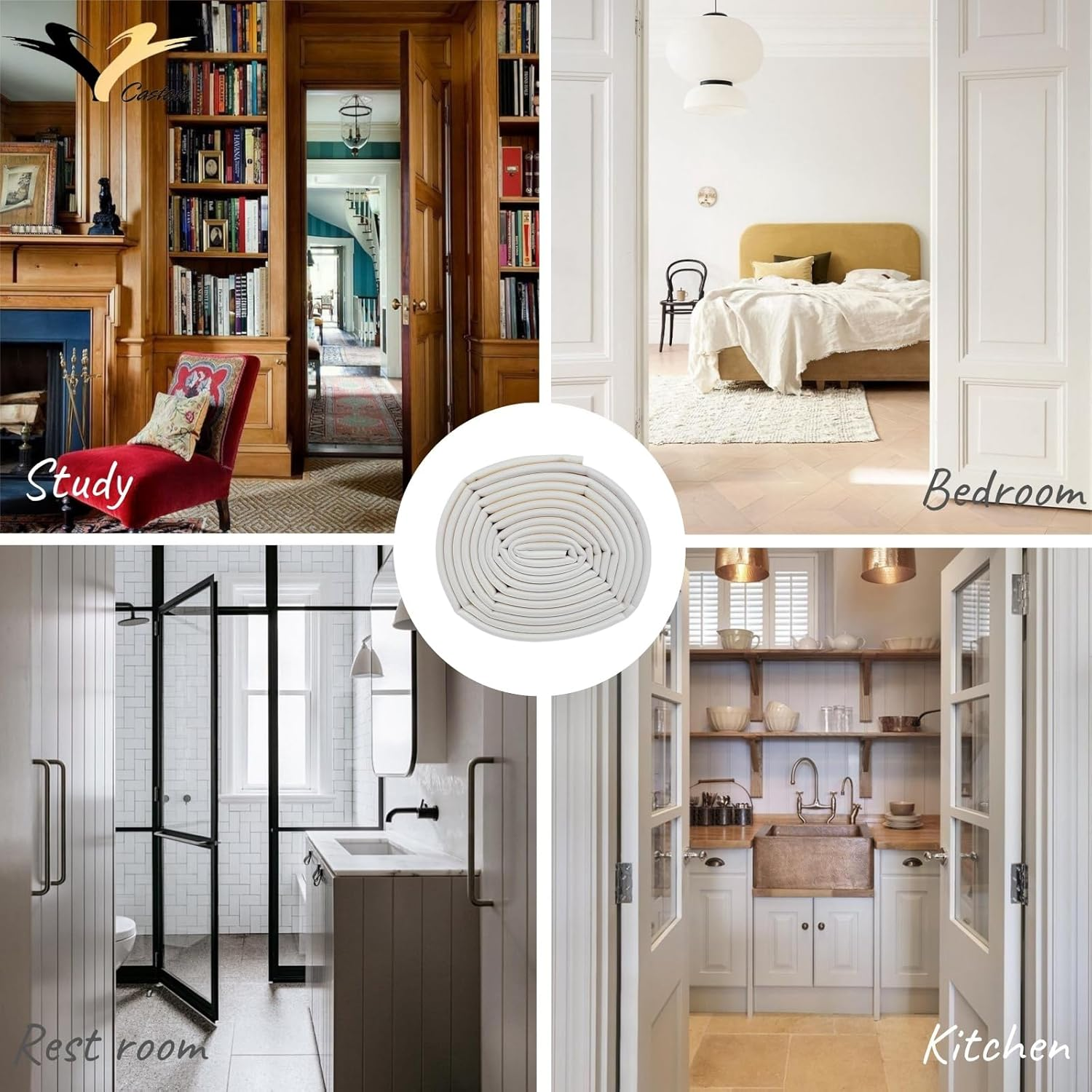 Castaic Door Weather Stripping, Window Rubber Seal Strip Self-Adhisive Foam Tape for Door Window Gap Wind Blocker (White)