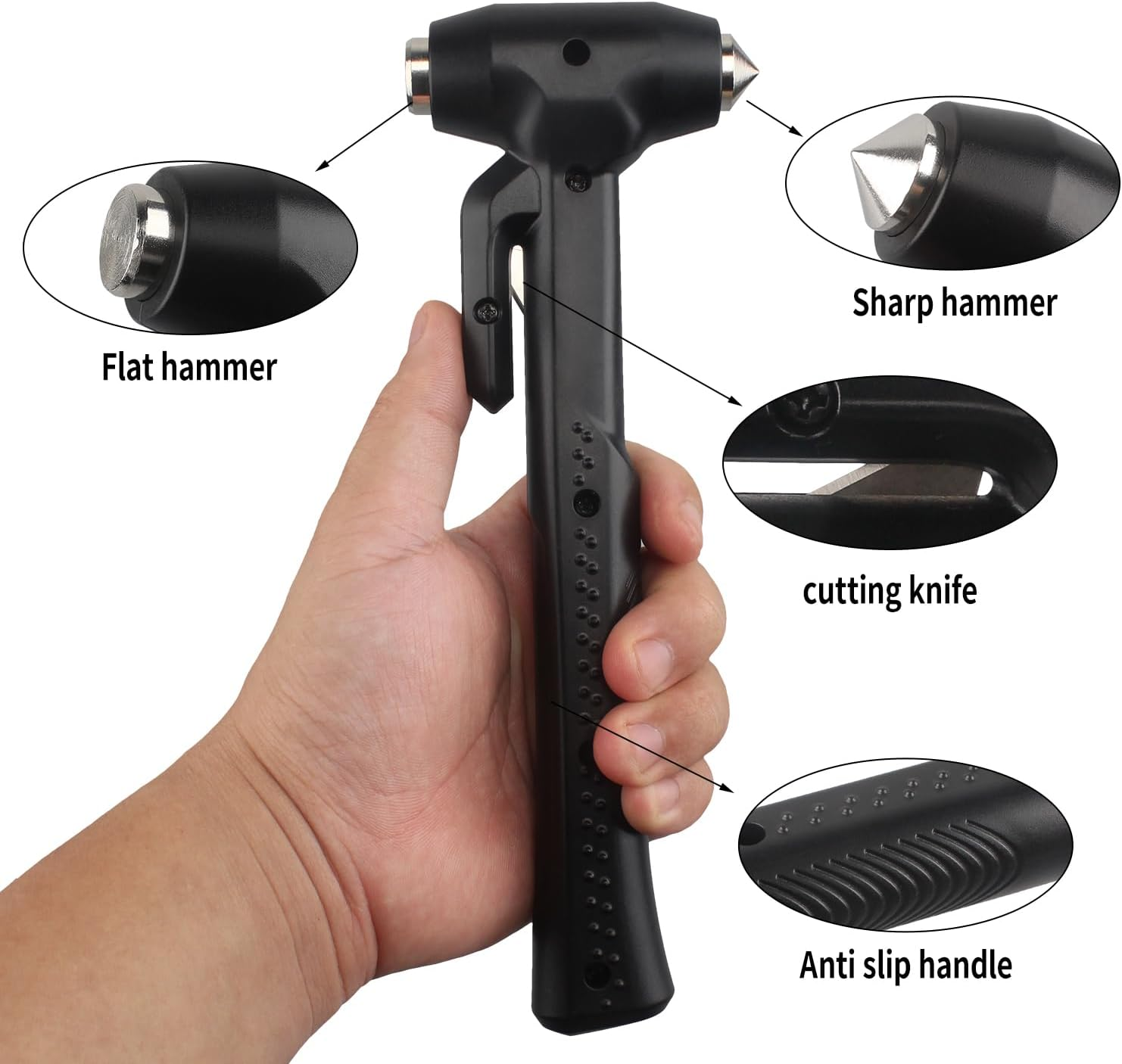 Wetado Car Safety Hammer Set, Seat Belt Cutter and Window Hammer Tool, Emergency Escape Tool Car Escape Tool 2-In-1 Seatbelt Cutter and Window Breaker, Glass Breaker Car Accessories Black - Dark Black image number 2