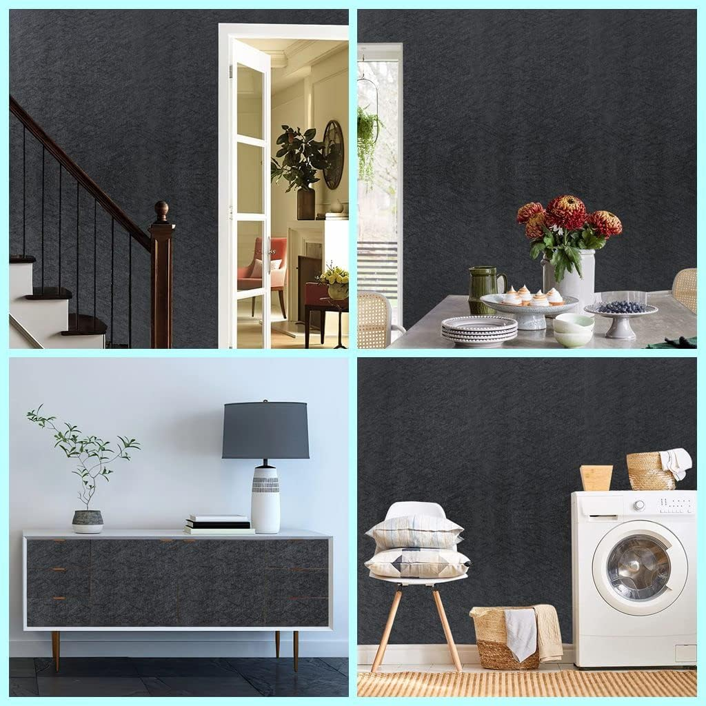 Arthome Black Silk Wallpaper 40X310Cm,Self Adhesive Silk Embossed Wallpaper,Removable Waterproof Kitchen Wall Stickers,Furniture Closet Surface Stickers