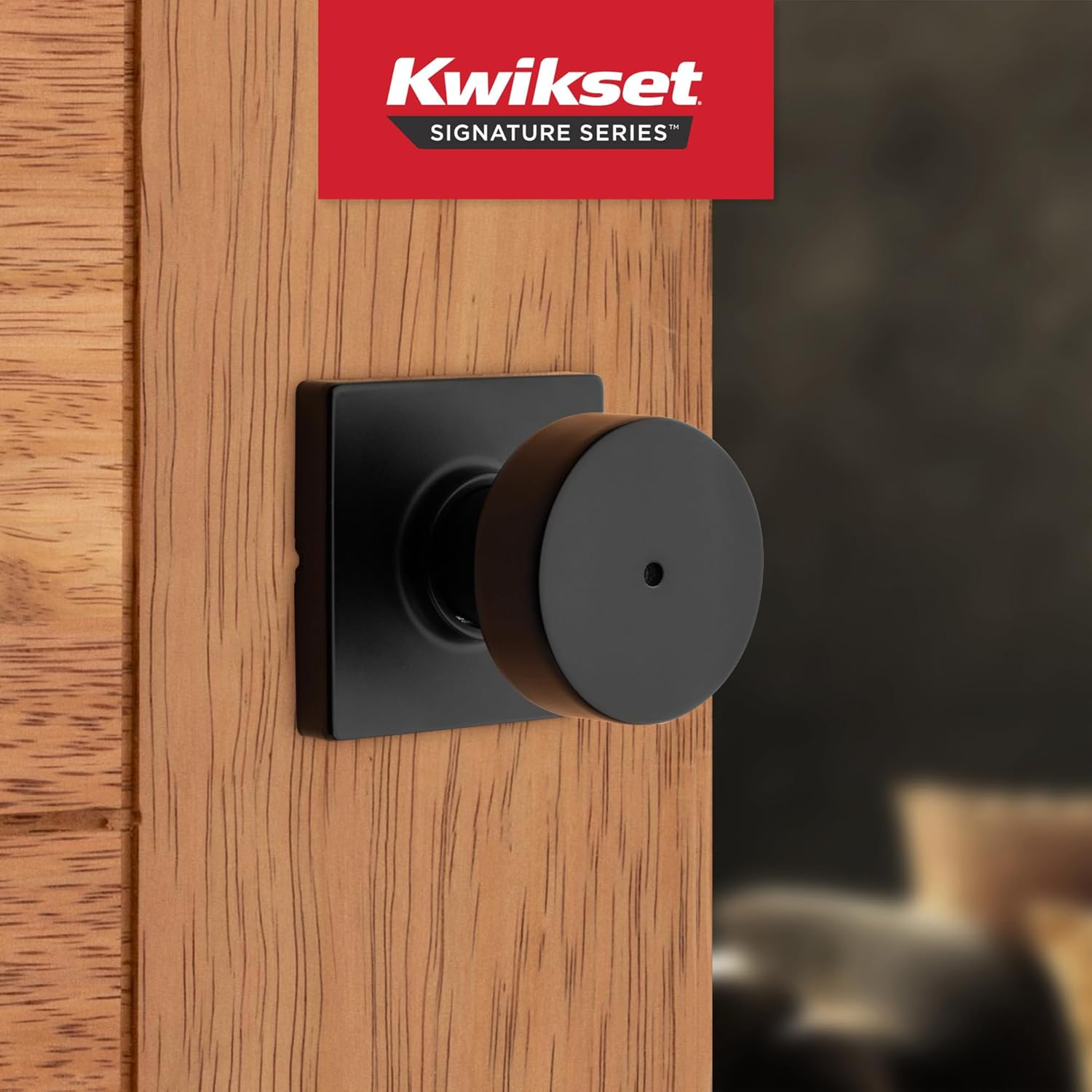 Kwikset Pismo Privacy Locking Door Knob, Interior Handle with Keyless Lock for Bedroom and Bathroom Doors, Featuring Microban Protection, in Matte Black image number 3