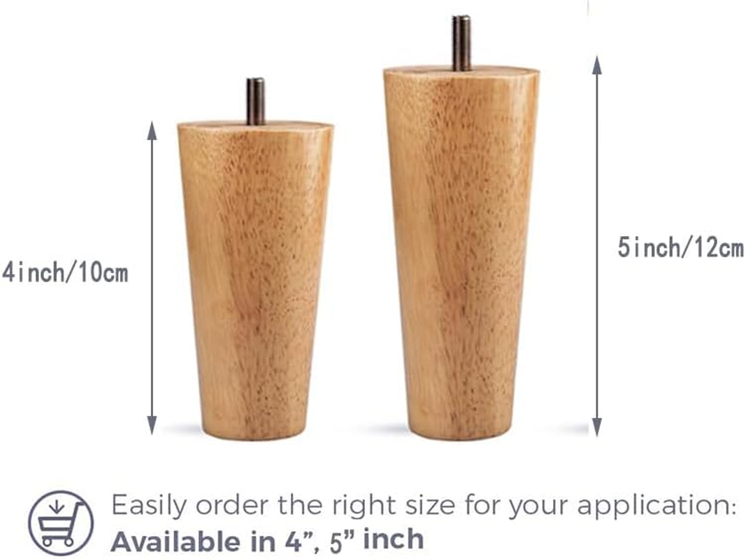 Solid Wood Furniture Legs, 4 Pieces, with 5/16'' Threaded Hanger Bolts for Sofa Couch Armchair Cabinet Tv Stand (5"(12Cm)) image number 6
