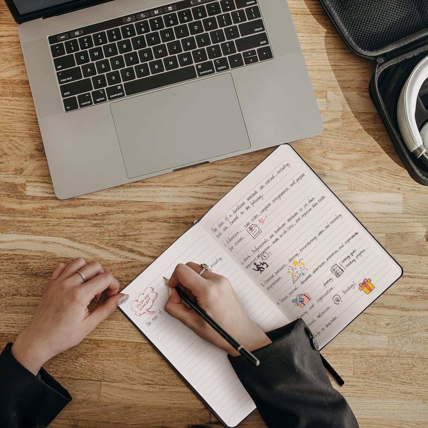 Comix 6 Pack Lined Journal Notebooks for Work, 240 Pages, 5.5"X8.3", Black, Hardcover, A5 Medium College Ruled, Journaling Notebooks for Notes-Taking, Fits for Office School Home image number 6