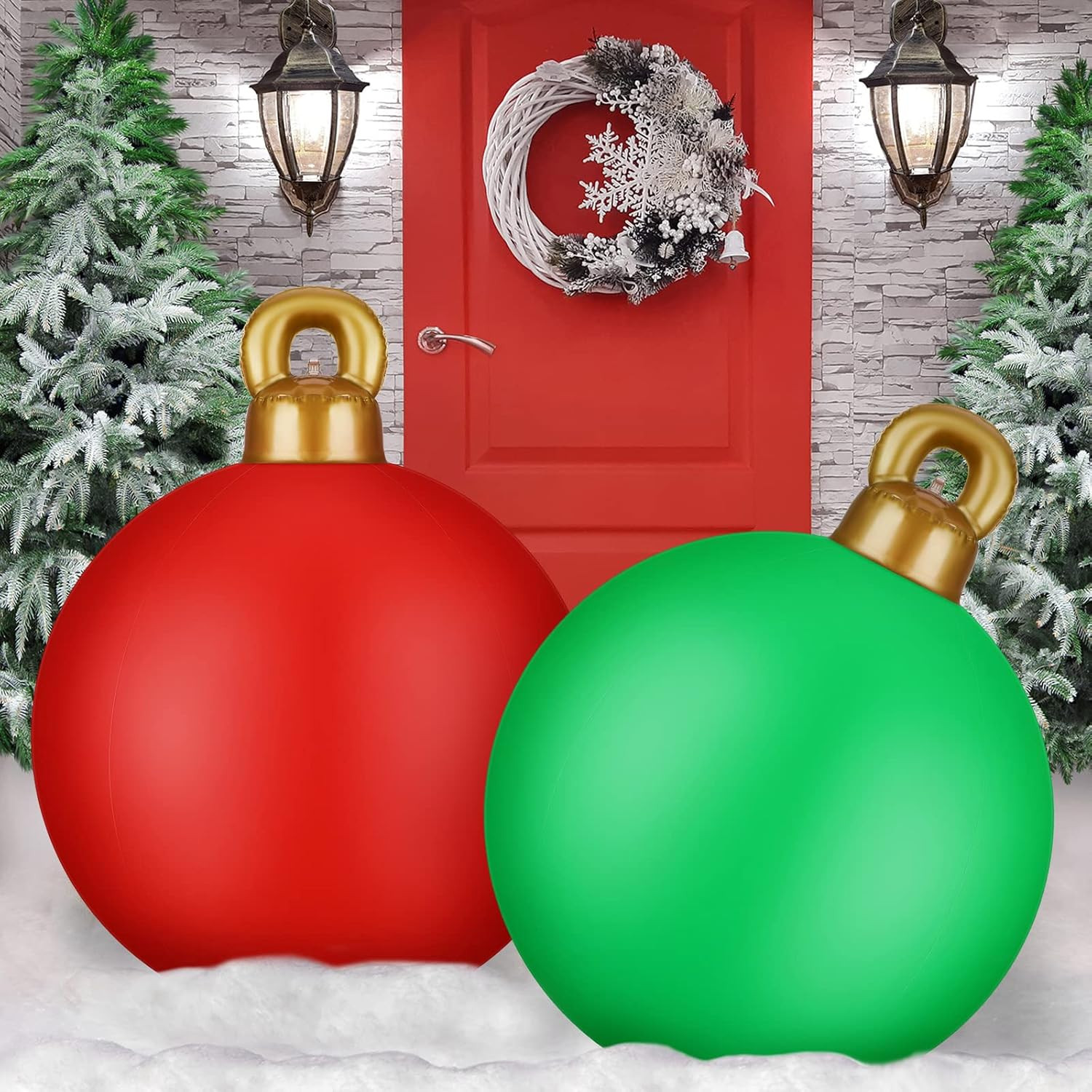 2 Pieces 32 Inch Giant PVC Inflatable Christmas Decorated Ball Ornaments Outdoor Large Xmas Blow Ball Decorations for Christmas Themed Party Ornaments(Solid,Red)
