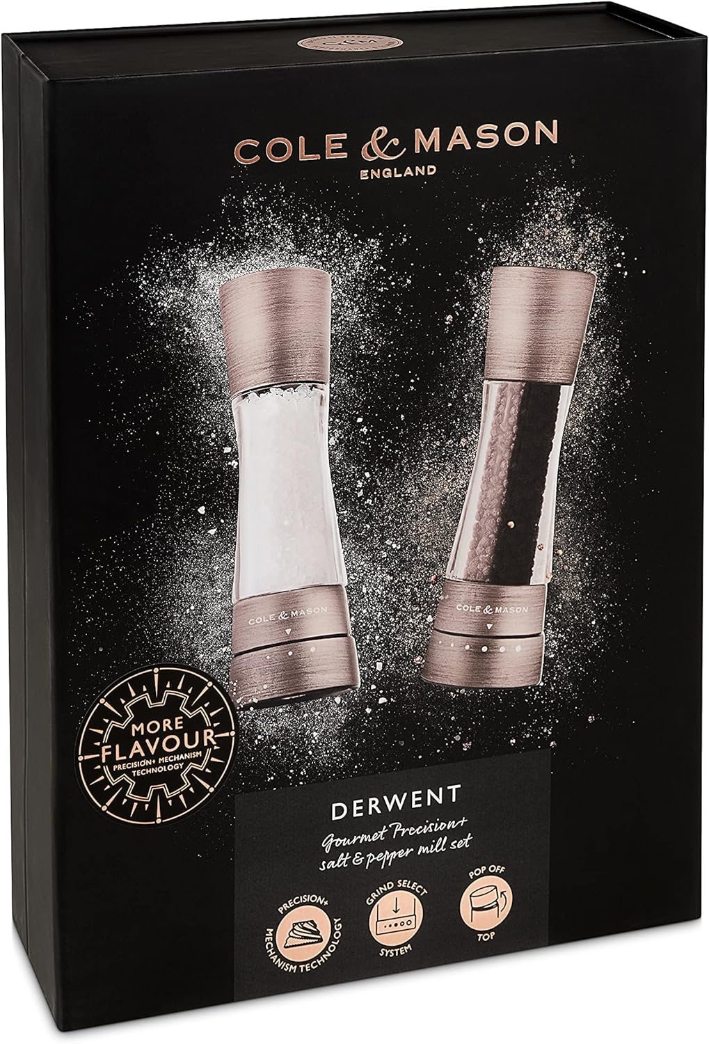 Cole & Mason H332028 Derwent Titanium Salt and Pepper Mill, Set of 2, Manual, Stainless Steel/Acrylic, 190 Mm, Precision+, Gift Set image number 3