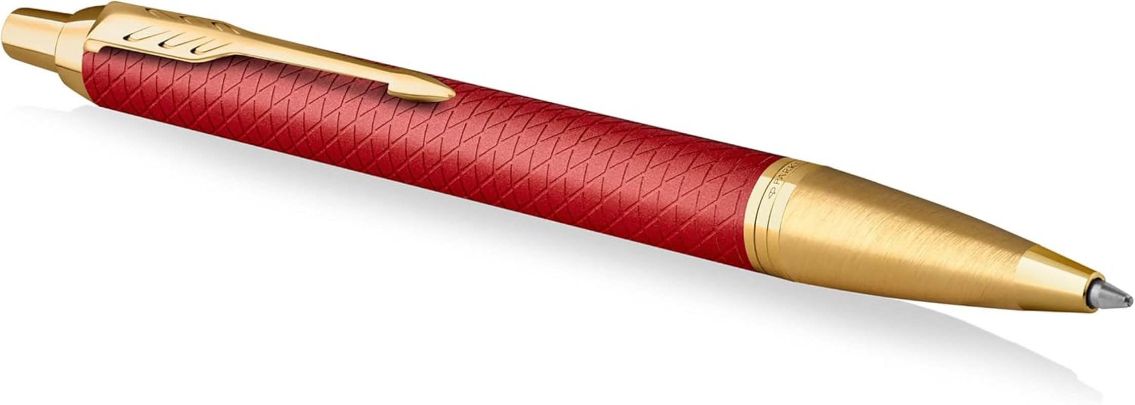 PARKER IM PREMIUM Ball Point Pen, Red with Gold Trim, Blue Ink, Gift Box Included image number 2