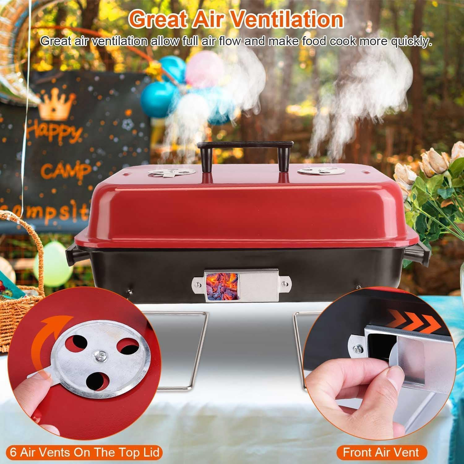 Portable Charcoal Grill with Lid, Upgraded Tabletop Outdoor Barbecue Grill Smoker, Folding Small BBQ Grill for Outdoor Cooking, Camping, Backyard Picnics, Beach Party, Camp Hiking, RV Travel image number 3