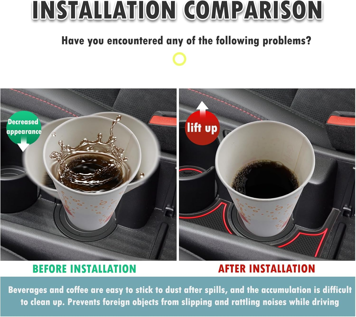 SHAOHAO Compatible with Hyundai Kona SX2 2024 2025 2026 Rubber Mats Centre Console Non-Slip Mats Drink Holder Mat Door Slot Mat Storage Box Hyundai Kona Accessories Red - Petrol Version-Red image number 6