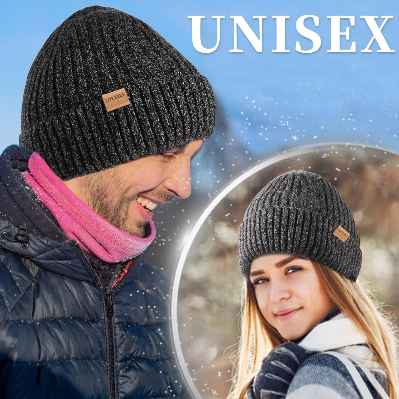 LOKZEER Winter Beanie Hat for Men and Women: Warm Knit Skull Hat with Thermal Thick Polar Fleece Lining Snow Cap Winter Gifts for Family and Friends image number 2