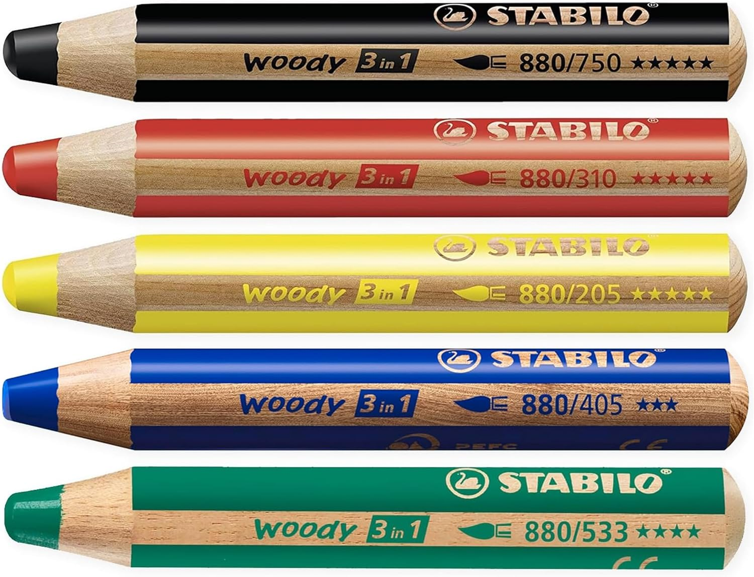 STABILO Multi-Talented Pencil Woody 3-In-1 - Box of 5 - Red, Yellow, Dark Green, Blue, & Black + Sharpener image number 5