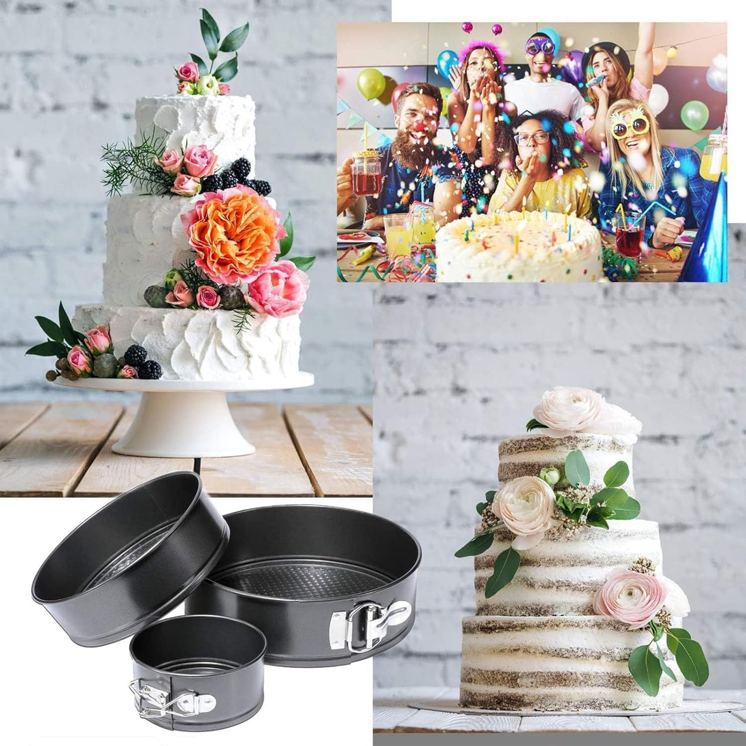 YAKESD 3Pcs Cake Pan Set with 2 Gloves - Non-Stick round Cake Pans for Baking, Cheesecake Pan with Removable Base - Set of 3 (12Cm, 18Cm, 22Cm) image number 3