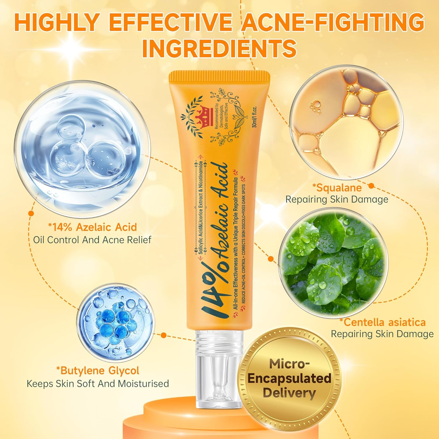 Azelaic Acid 14% Serum for Face, Azelaic Acid Cream with Niacinamide & Salicylic Acid, Balances Oil and Hydration,Improves Skin Clarity,Strengthens Skin Barrier,60Ml,2Pcs image number 4