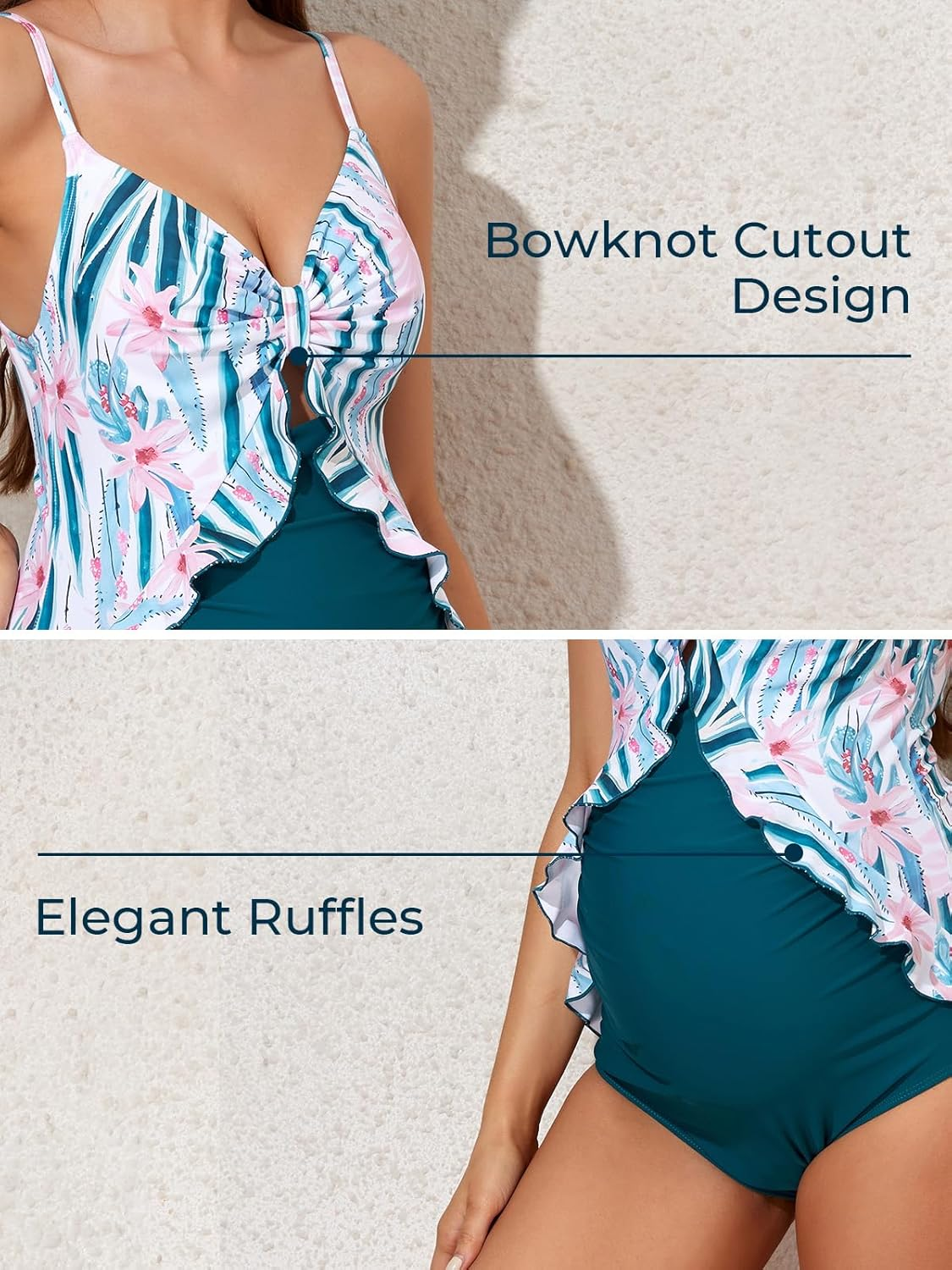 Summer Mae Maternity Swimsuit One Piece Ruffle Cutout Pregnancy Bathing Suit Lace up Swimwear image number 7