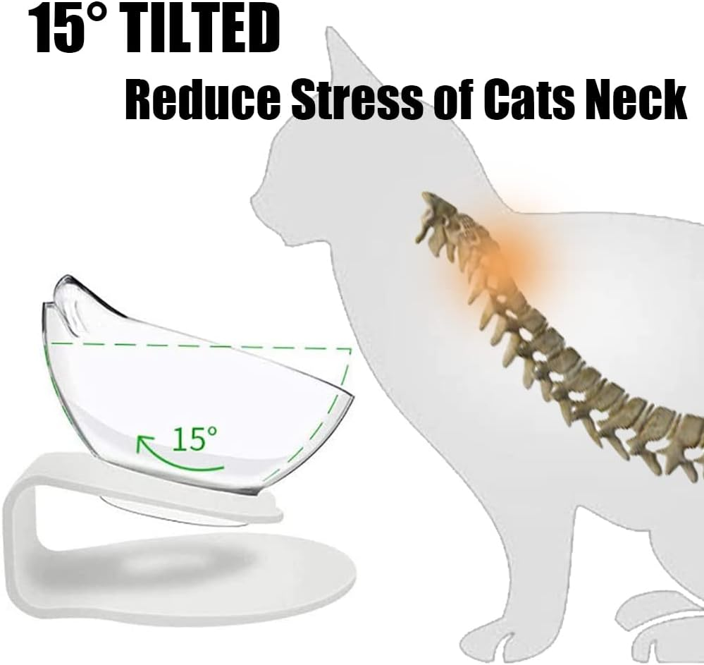 Tilted Cat Bowl with Stand 15&deg; Raised Cat Bowl anti Vomiting for Kittens Elevated Double Cat Bowls Plastic Transparent image number 1