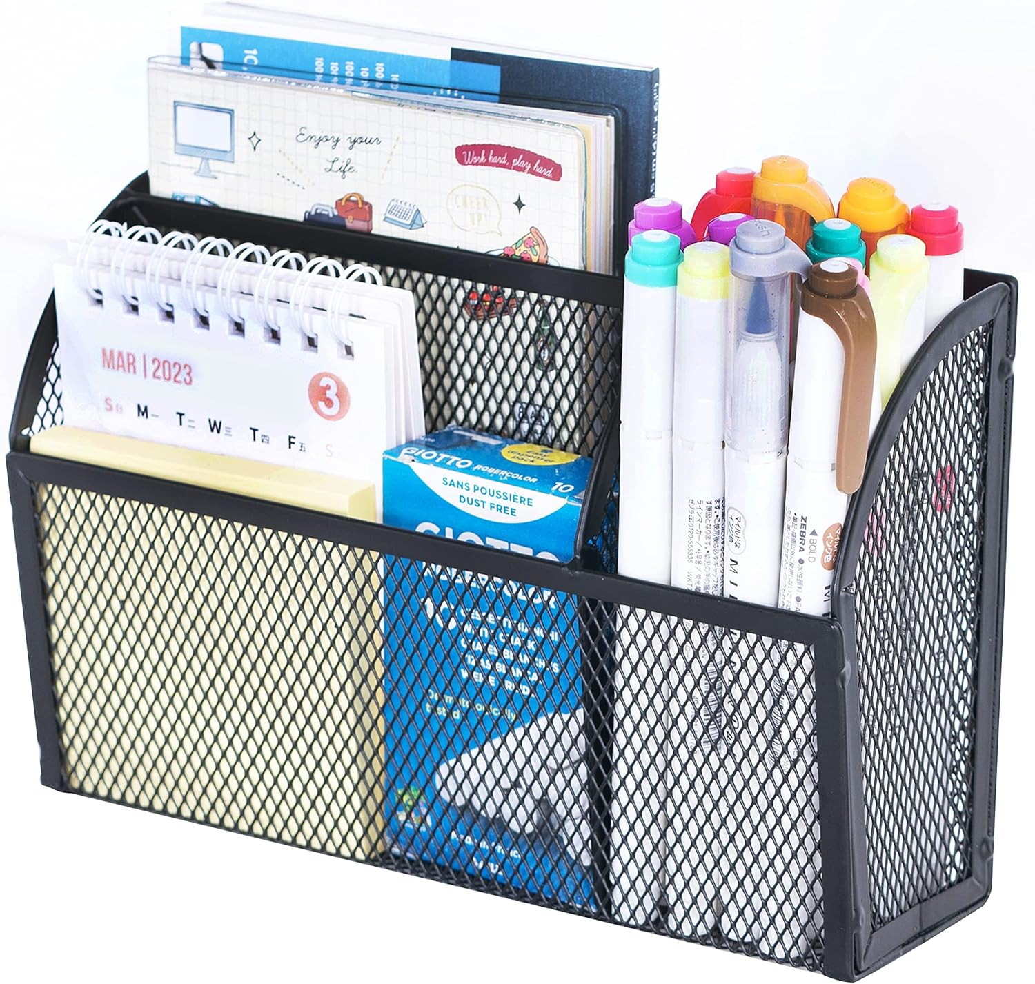 SUPEASY Magnetic Pencil Holder, Magnetic Whiteboard Shelf, 3 Grid Mesh Pen Holder for Refrigerator, Magnetic Organiser, Locker Accessories Organizer for Home, Pink