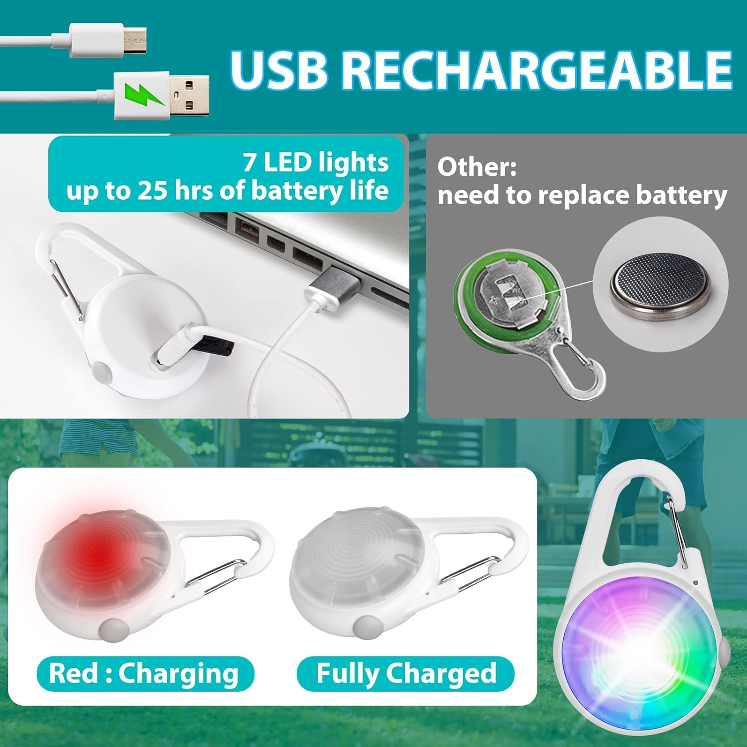 Dog Collar Lights for Night Time,1 Pack 4 Modes Dog Light Rechargeable Led for Pet Collar, IP68 Waterproof Pet Safety Accessories for Night Walking Clip On image number 1