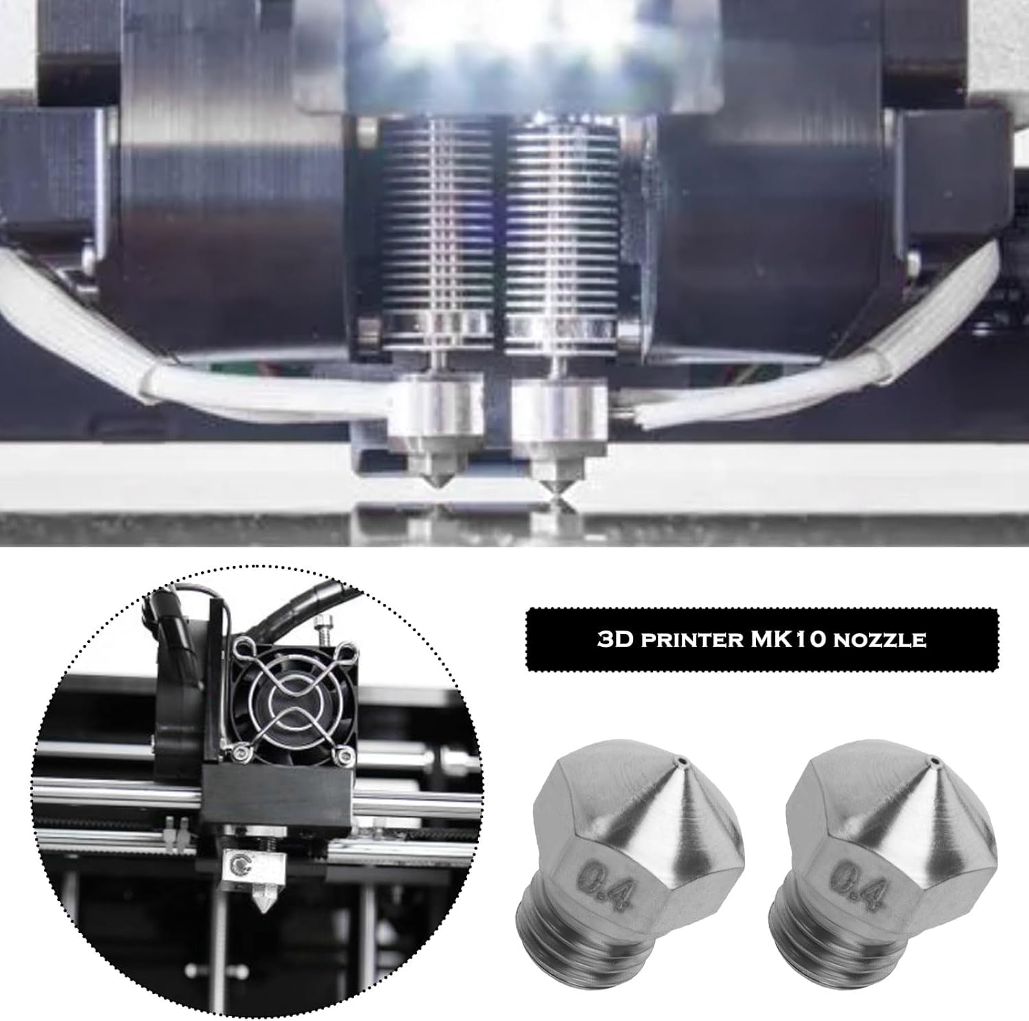 SG Store 4PCS 0.4Mm 3D Printer Plated Wear Resistant MK10 M7 Thread Stainless Steel Nozzles Printer Accessories for MK10 1.75Mm 3D Print image number 2