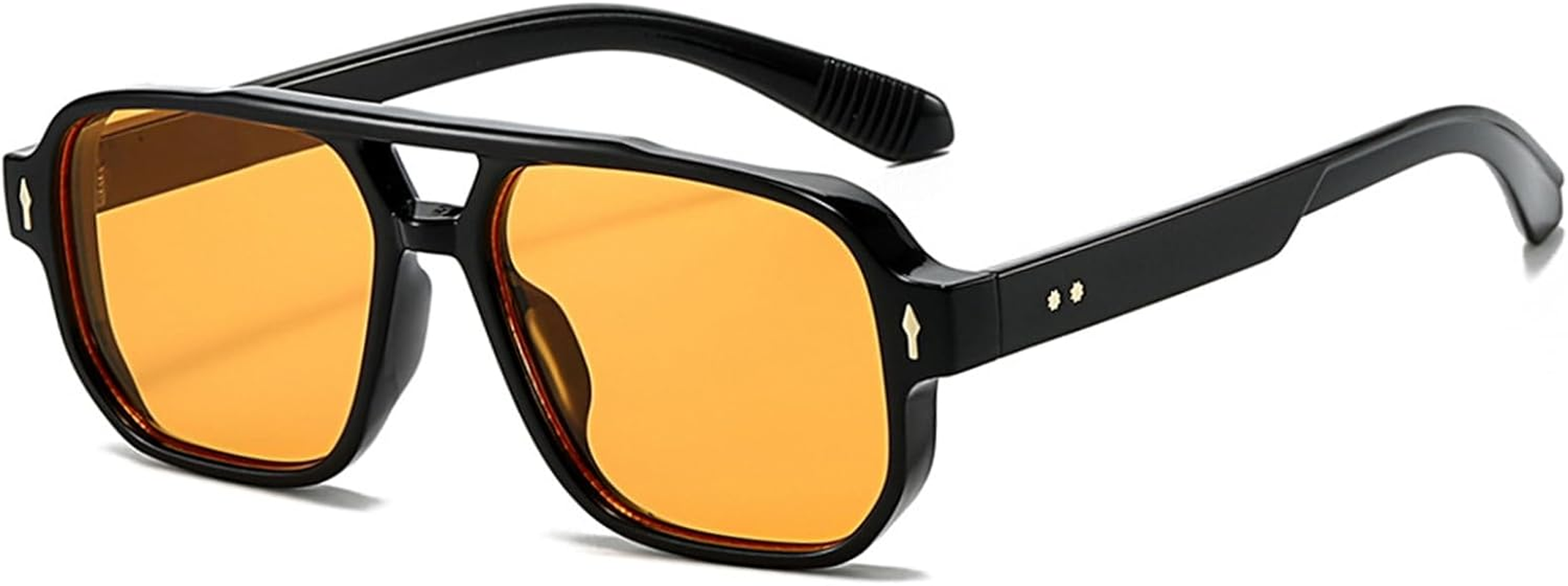 LJCZKA Retro Double Bridge Sunglasses for Women Men, Square Sunglasses 70S Vintage Shades UV400 Protection