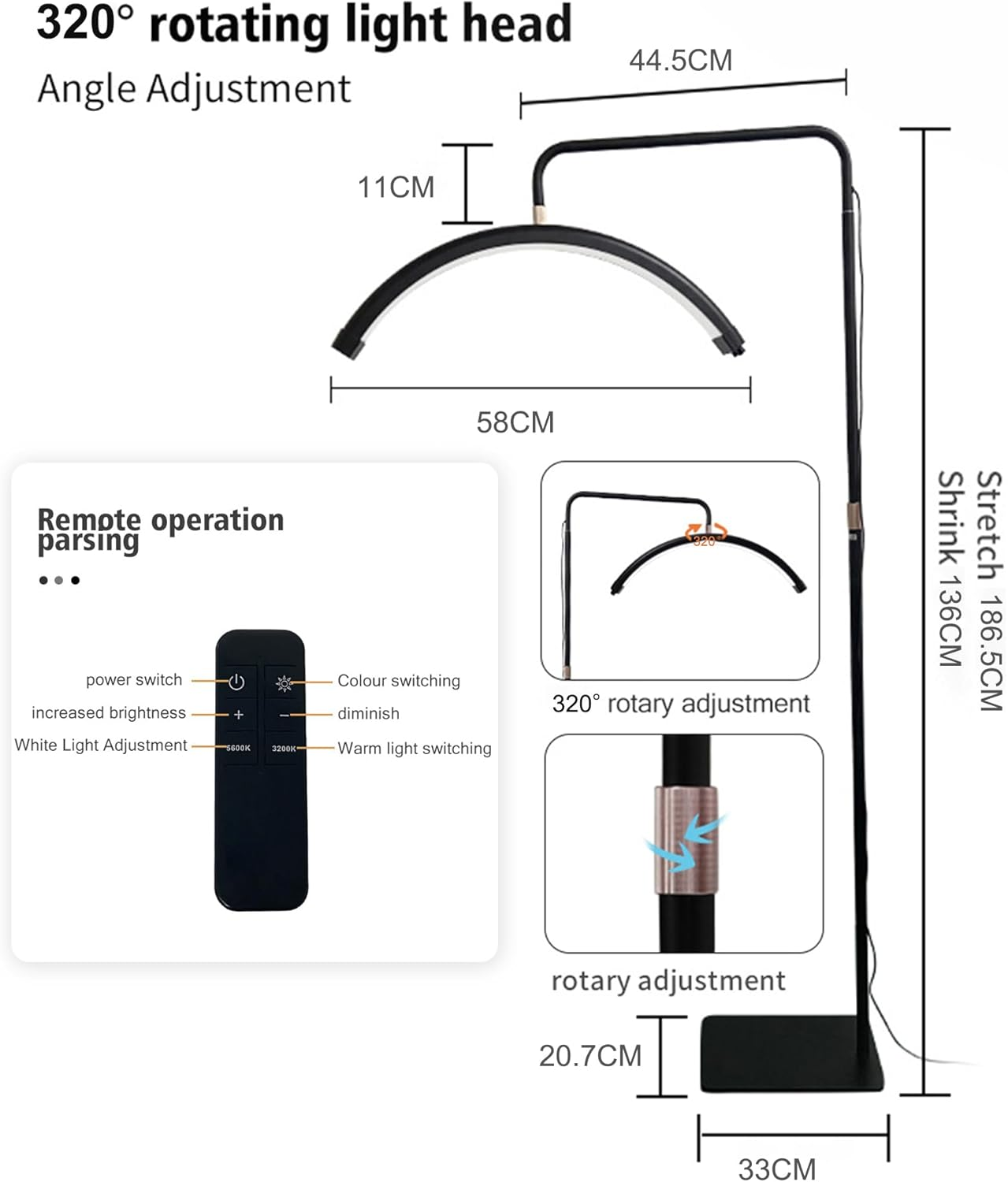Lash Light for Eyelash Tech-Esthetician Ring Light, Half Moon Light for Led Lash Lamp Extensions, Tattoo Artists, Nail Tech - Cool, Warm Lamp with Adjustable Brightness & Height, Phone Holder (Black) image number 2