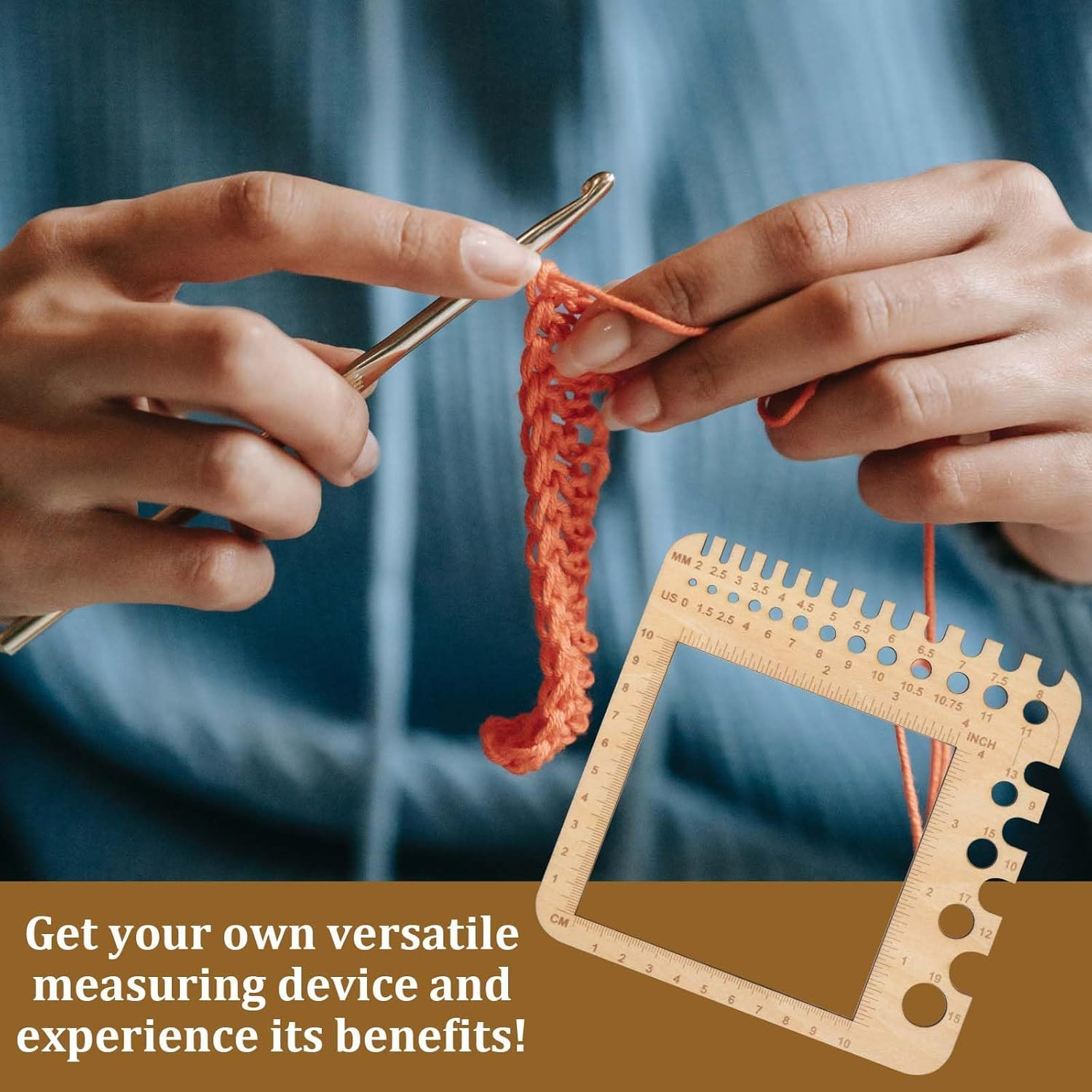 Square Wood Knitting Gauge Ruler, 1Pc Square Wood Knitting Gauge Ruler, Wooden Yarn Gauges Tool image number 1