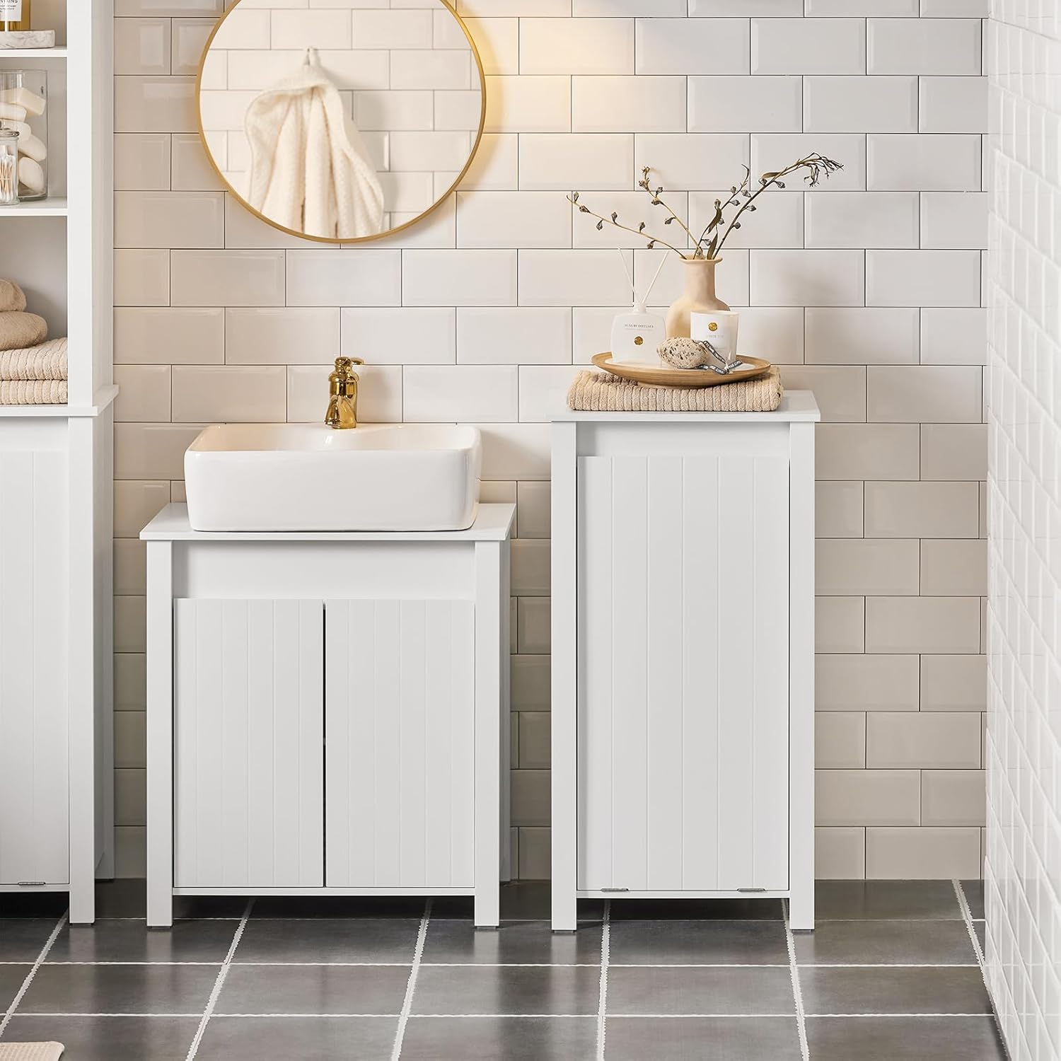 Sobuy Bathroom Cabinet Laundry Cupboard Cabinet Chest Tilt Out Laundry Hamper Bathroom Storage Cabinet with Removable Laundry Basket BZR100-W image number 2