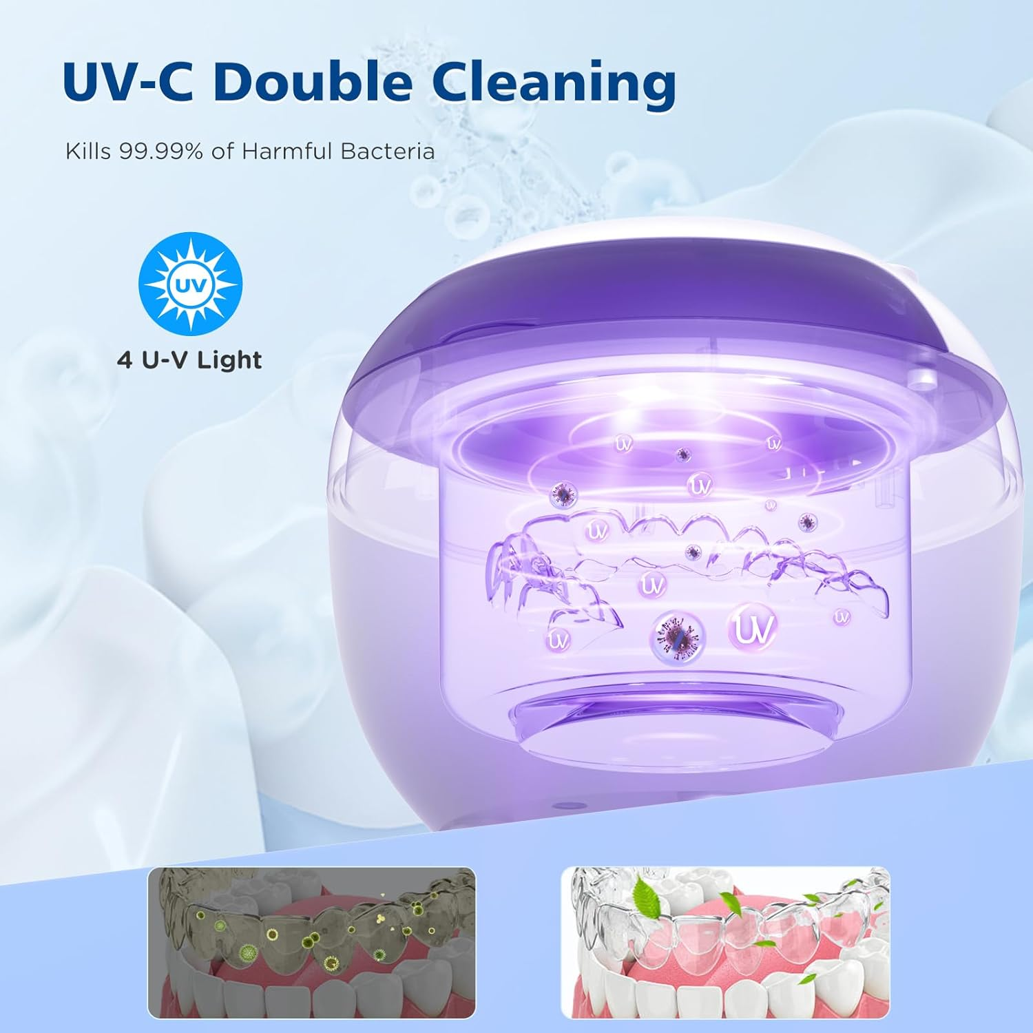 45Khz Ultrasonic Retainer Cleaner Machine, 200ML Ultrasonic Retainer Cleaner, 4 Modes with Digital Timer Mouth Guard Cleaner for Aligner, Night Guard, Braces, Toothbrush, Jewelry and More (White) image number 3