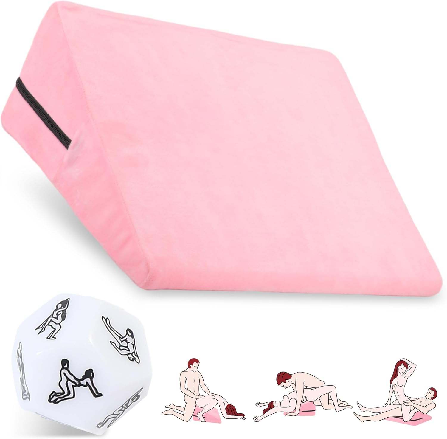 Sex Pillow Wedge Position Pillow Sex Furniture Foam Sex Cushion and Dice Sex Games for Adult Couples (Pink)