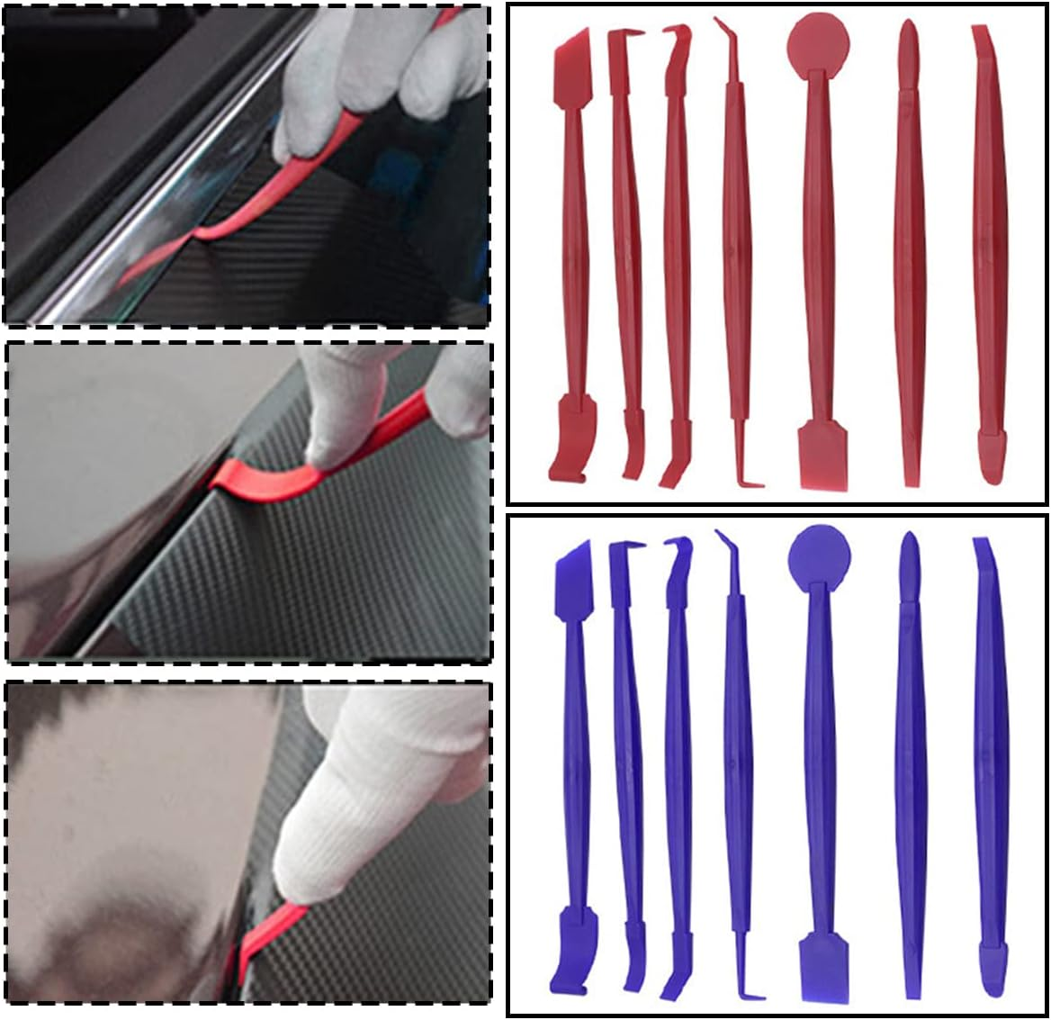 Car Wrapping Vinyl Tool Kit, Set of 7 Window Film Tint Miniature Squeegee, Auto Wrap Edge Trimming Stick, Curves Slot Corner Installing Tool for Vehicle Wraps and Stickers (Red) - Blue image number 5