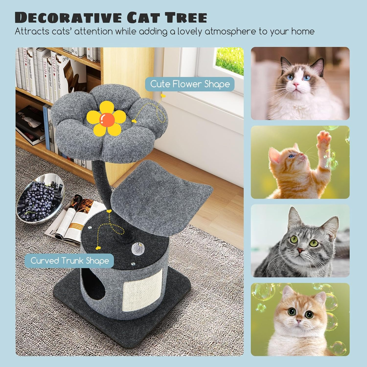 Costway Cat Tree for Indoor Cats, 88 Cm Tall Cat Tower W/Curved Metal Supporting Frame, Sisal Scratching Board, 2 Perches, Cat Condo, 3-Layer Cat Activity Center, Cat Furniture image number 2