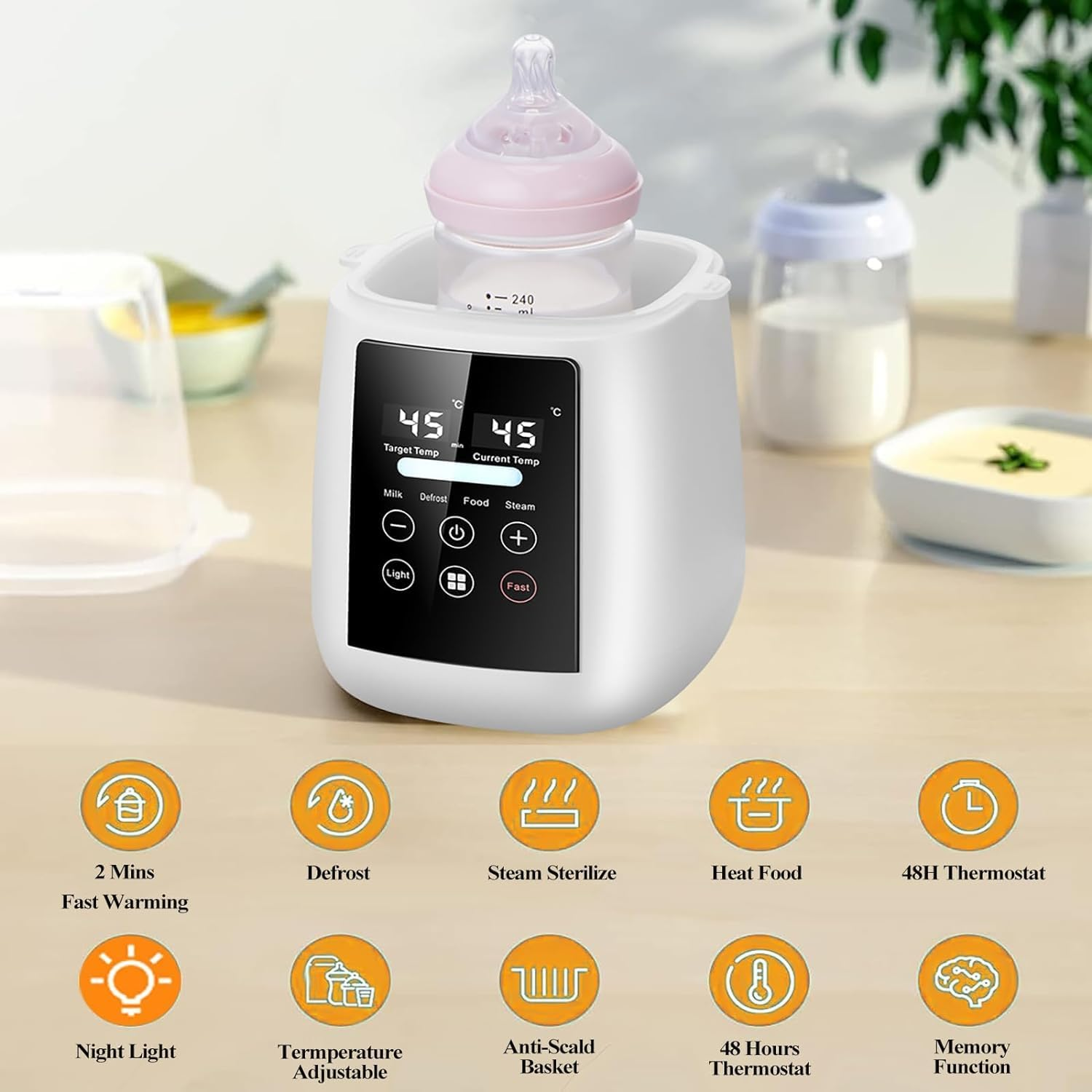 ZONEY Smart Baby Bottle Warmer, 200W Fast Baby Milk Warmer with Accurate Temperature Control for Breastmilk or Formula, 48H Thermostat, with Defrost, Night Light, Heat Baby Food Jars Function image number 2
